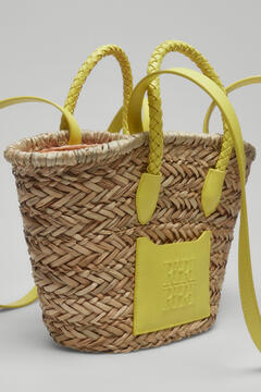 Pedro del Hierro Mini raffia basket bag with logo Yellow