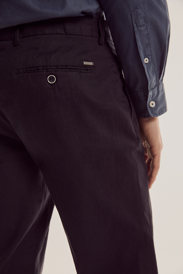Pedro del Hierro Regular fit chinos in cotton and linen mix Blue