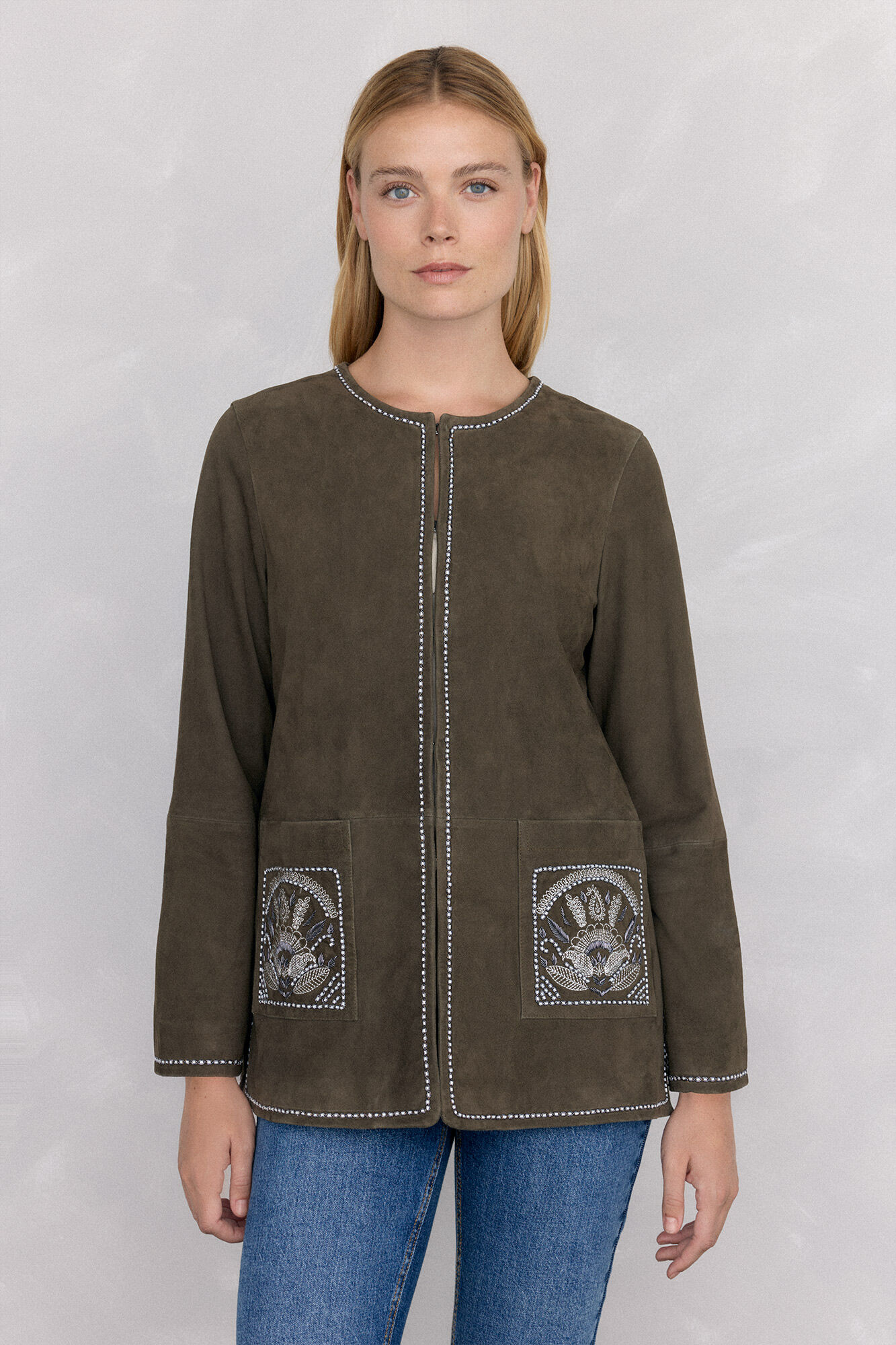 Pedro del Hierro Suede embroidered jacket