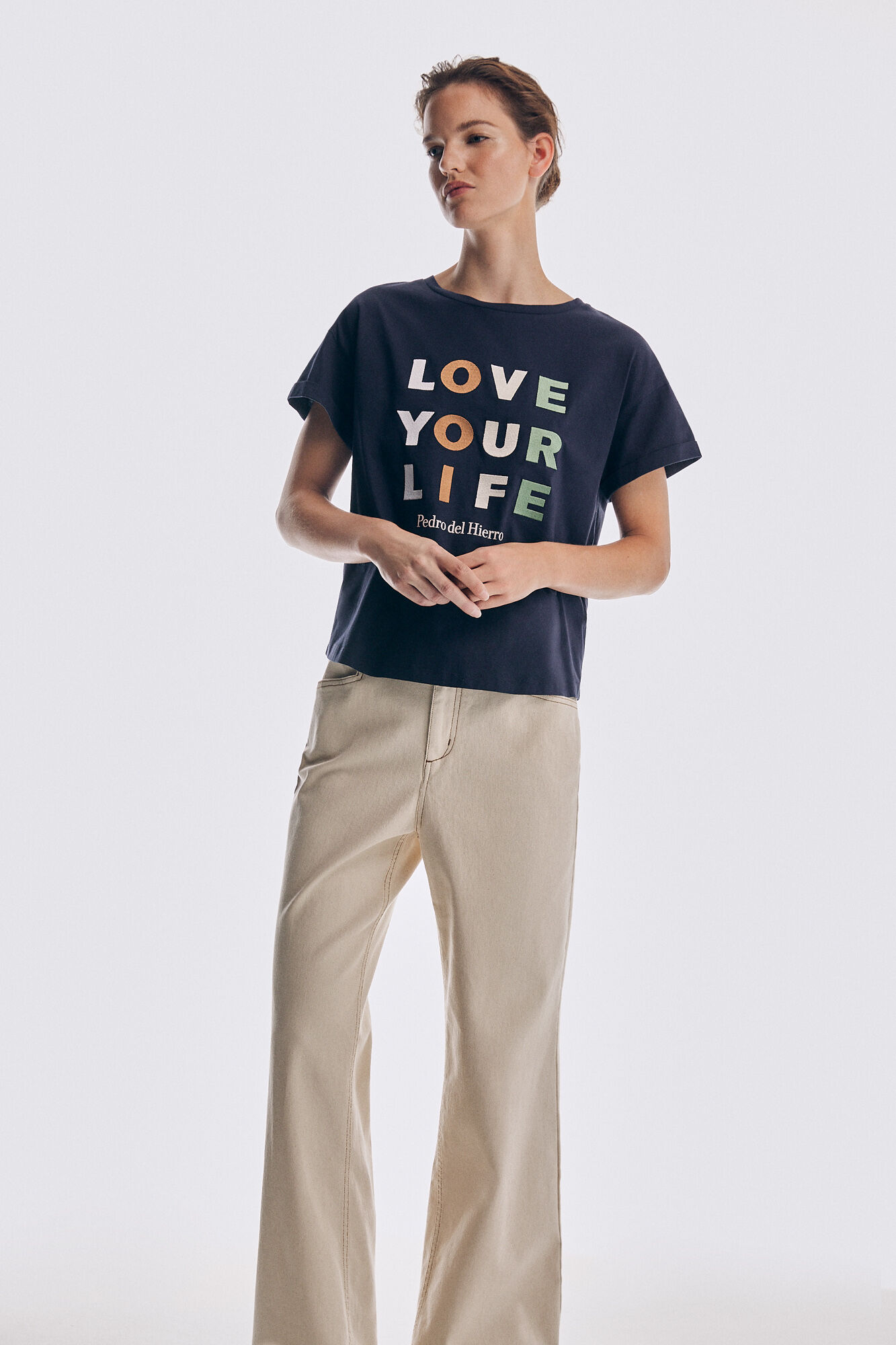 Pedro del Hierro Camiseta manga corta bordada algod&oacute;n org&aacute;nico Azul