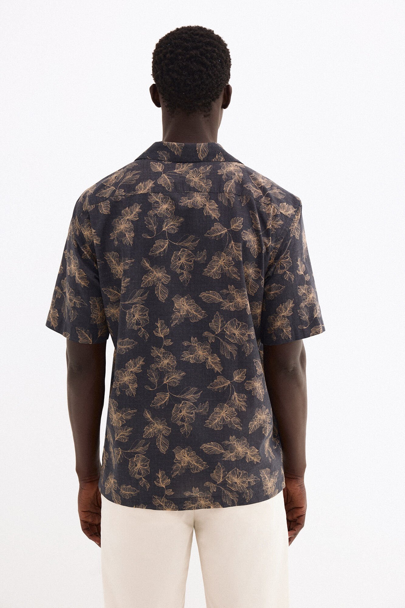 Pedro del Hierro Camisa estampada manga curta em tecido italiano Cizento