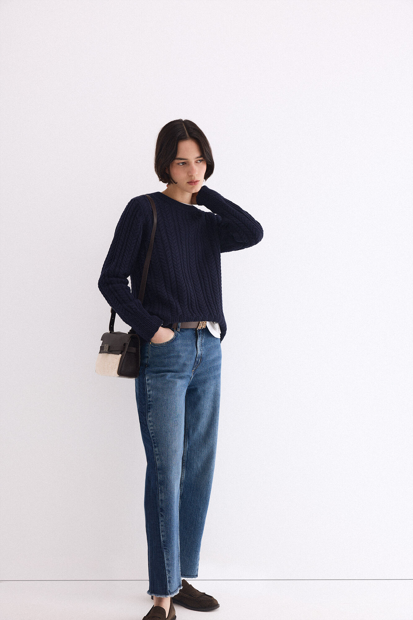 Pedro del Hierro Cross-knit cropped jumper Blue