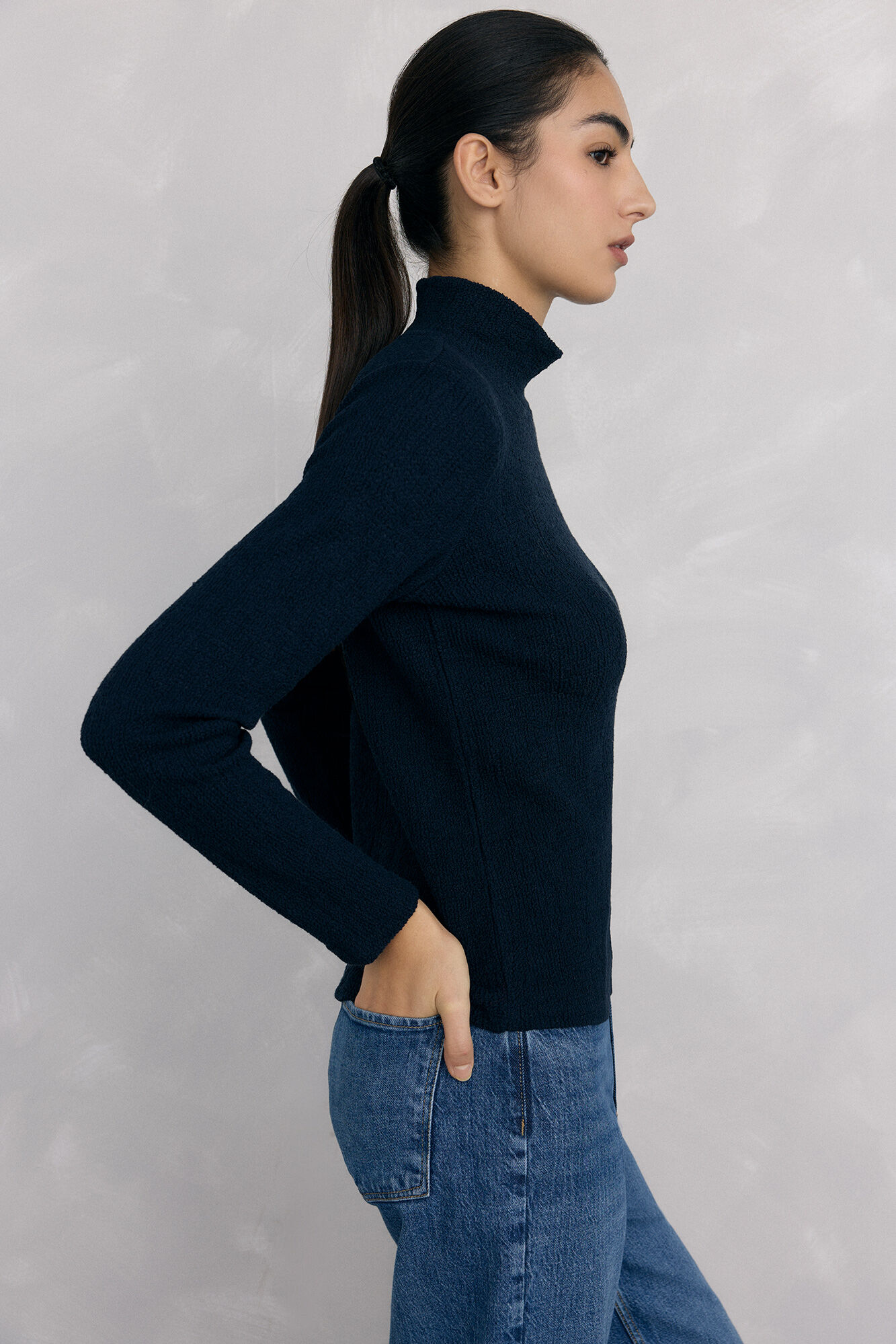 Pedro del Hierro T-shirt de gola alta amassada Azul