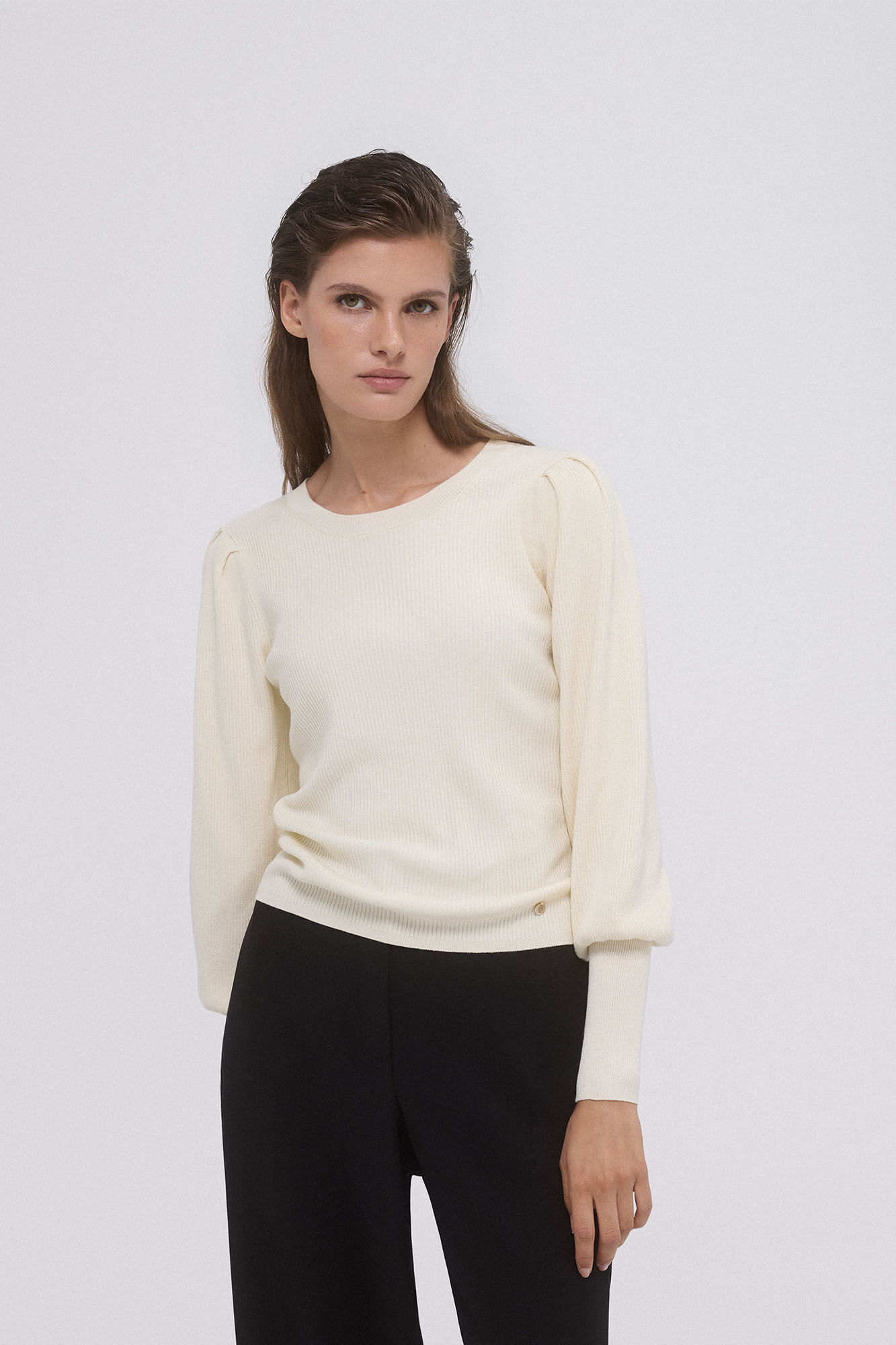 Pedro del Hierro Jersey canal&eacute; manga abullonada l&uacute;rex Beige