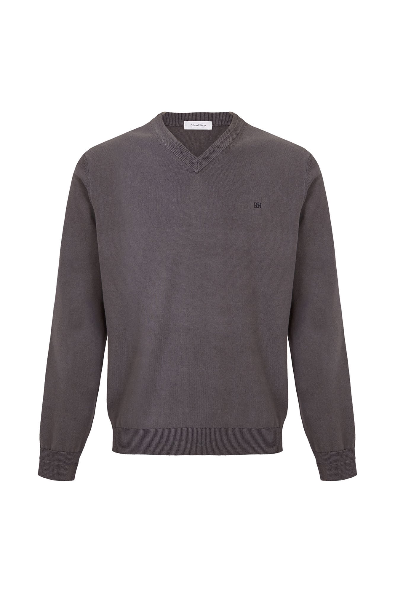Pedro del Hierro Premium cotton fine knit V-neck jumper Grey