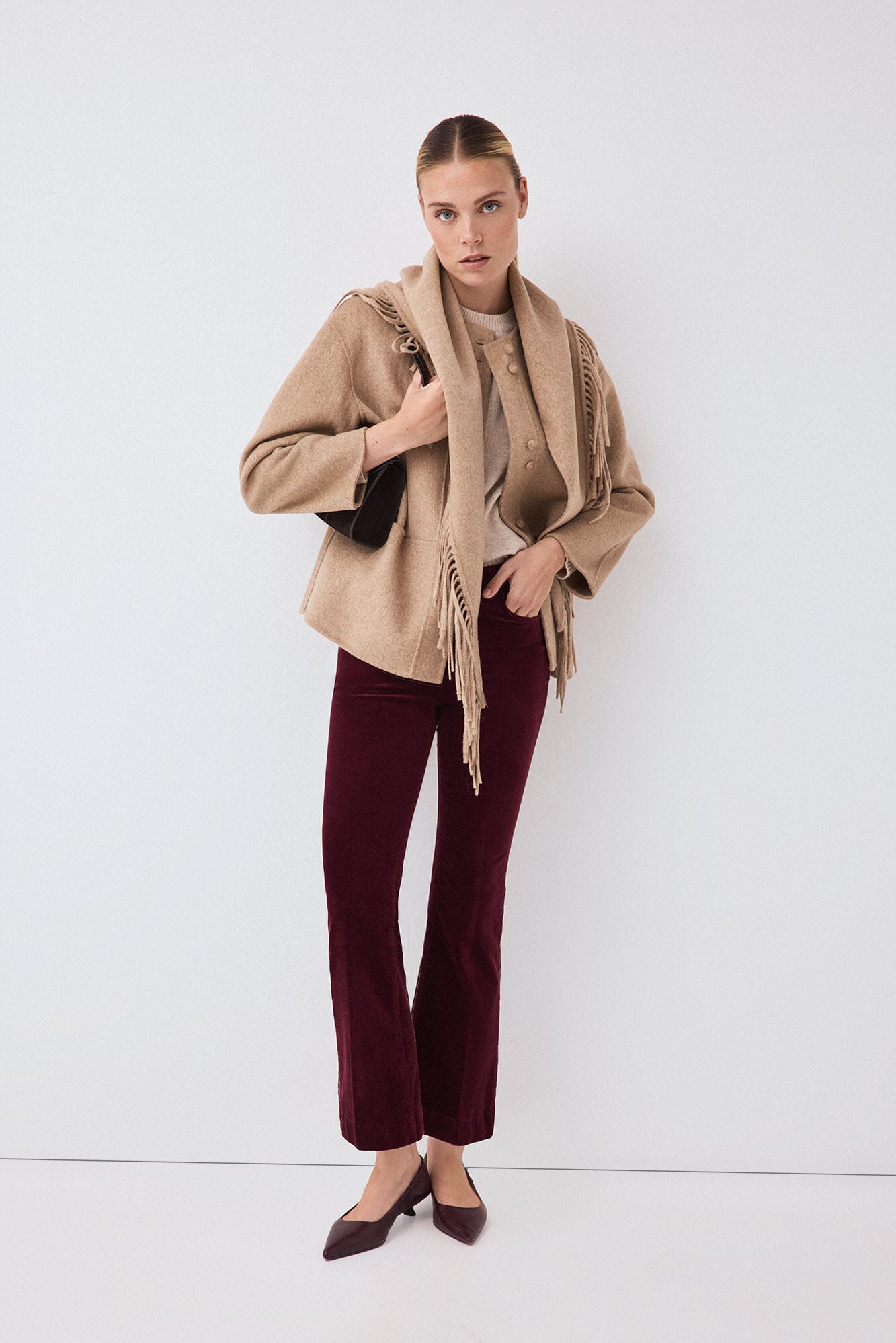 Pedro del Hierro Pantalones flare cropped velvet