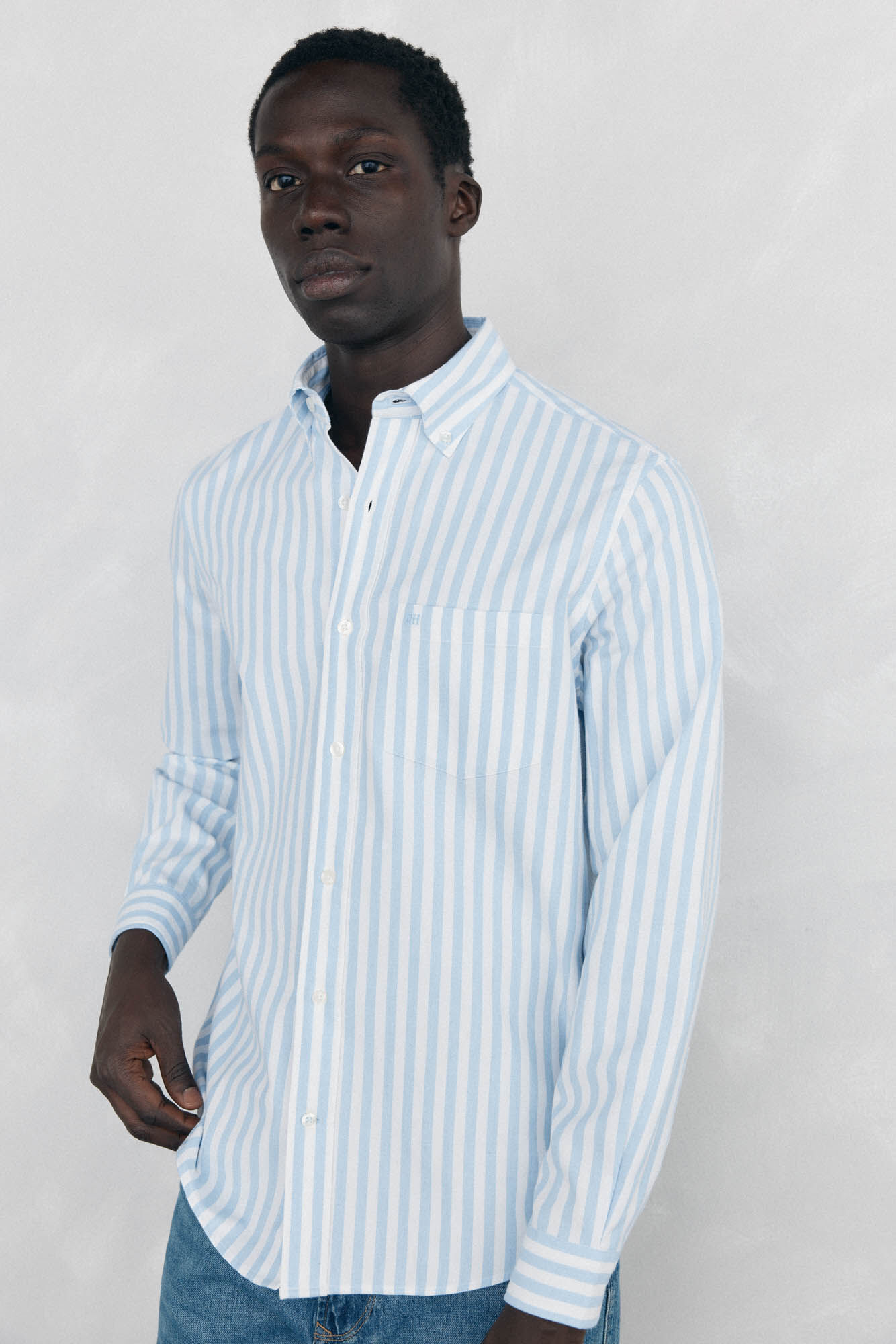 Pedro del Hierro Brushed Oxford Striped Shirt Blue