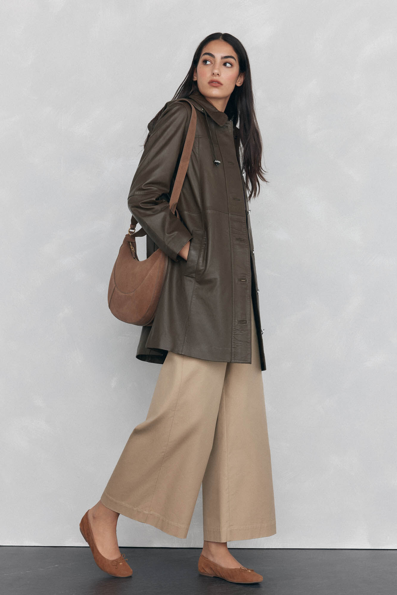 Pedro del Hierro Nappa leather jacket with hood Green