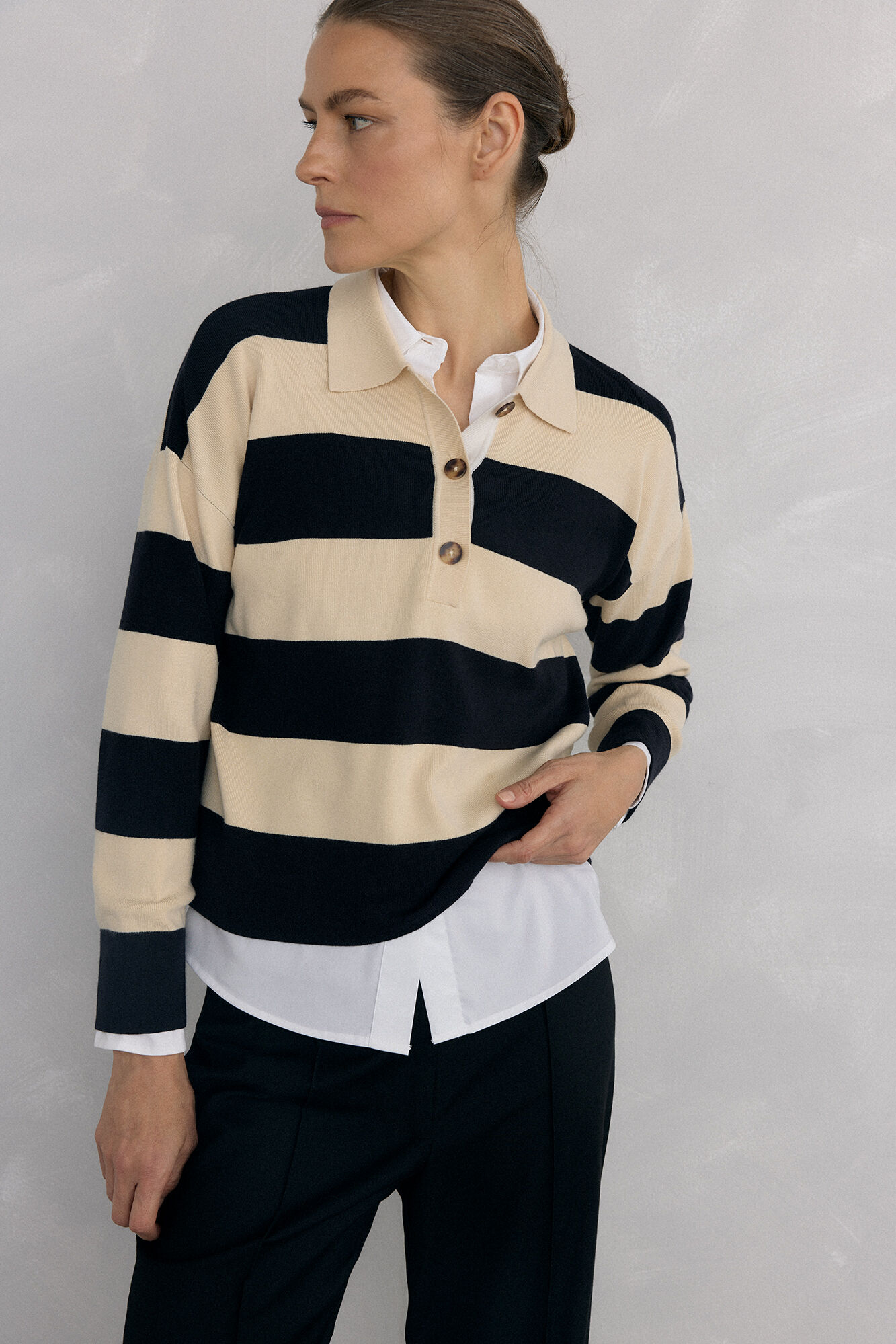 Pedro del Hierro Jersey rayas bicolor cuello polo Black