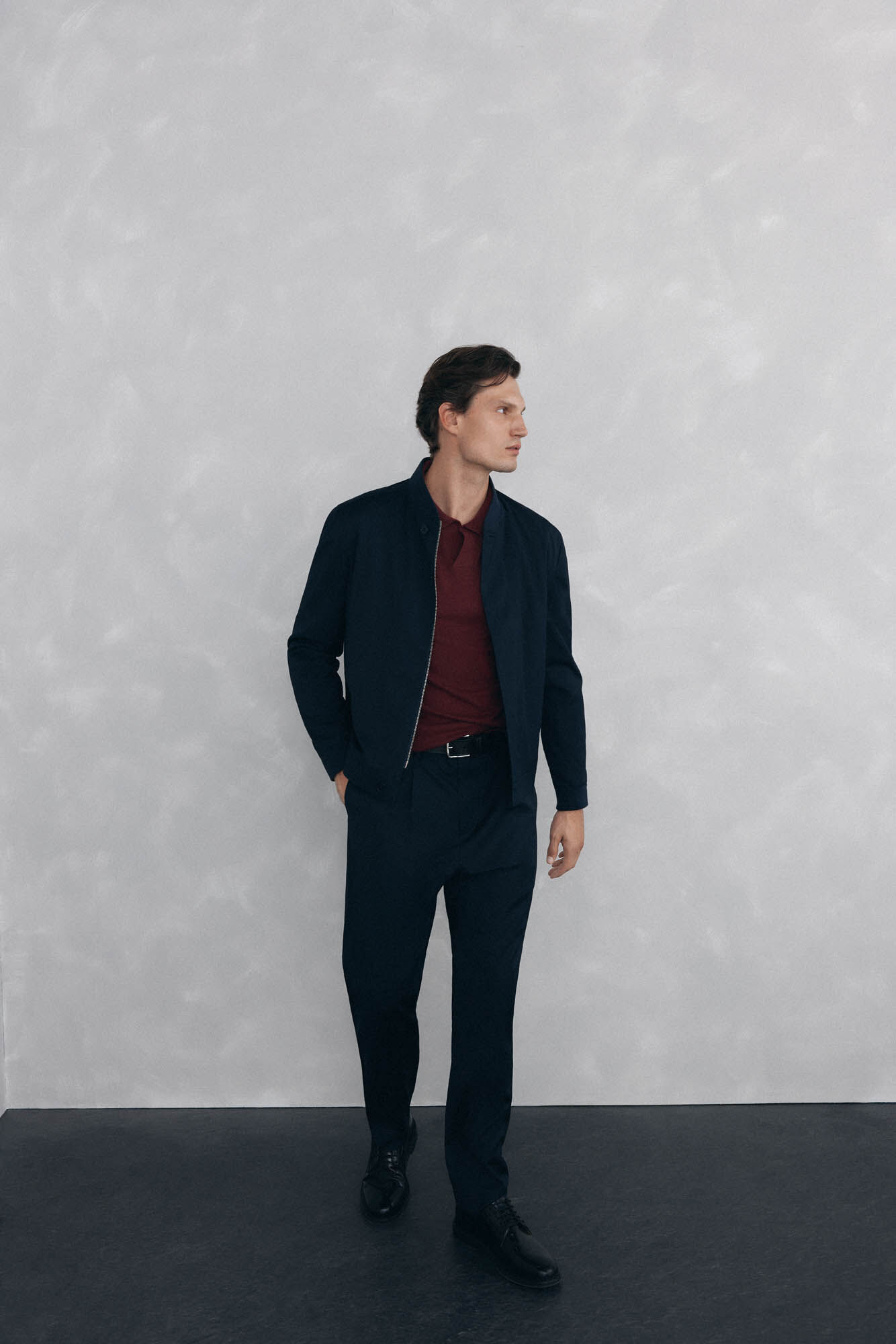 Pedro del Hierro Su&eacute;ter com gola Johnny em l&atilde; merino e cashmere Bordeaux