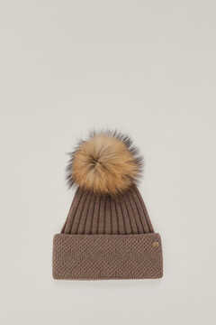 Pedro del Hierro Jersey-knit beanie hat with fur pompom Green