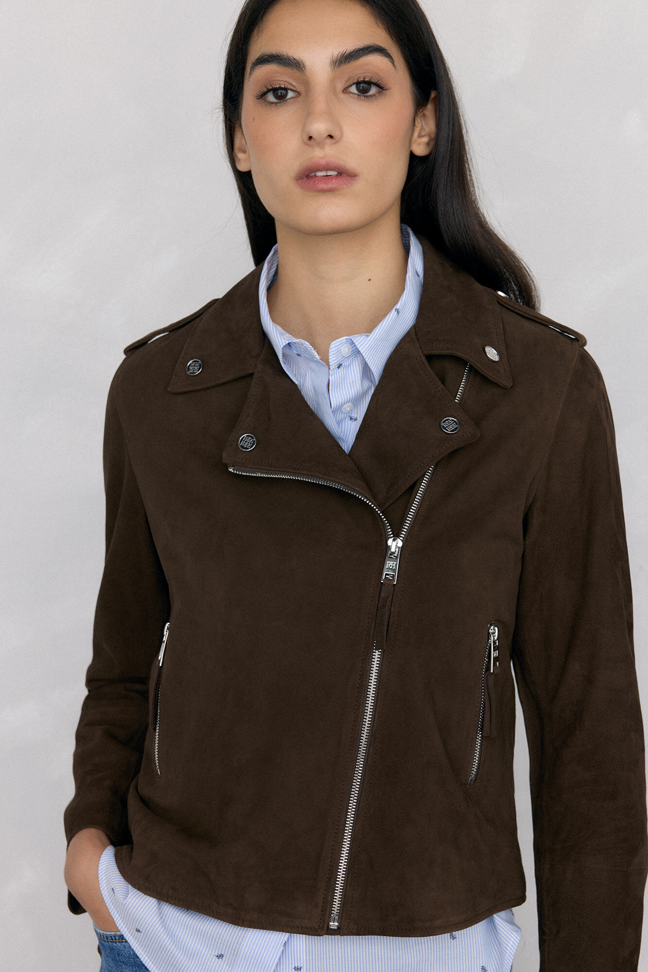 Pedro del Hierro Jaqueta de motociclista de camur&ccedil;a Marrom