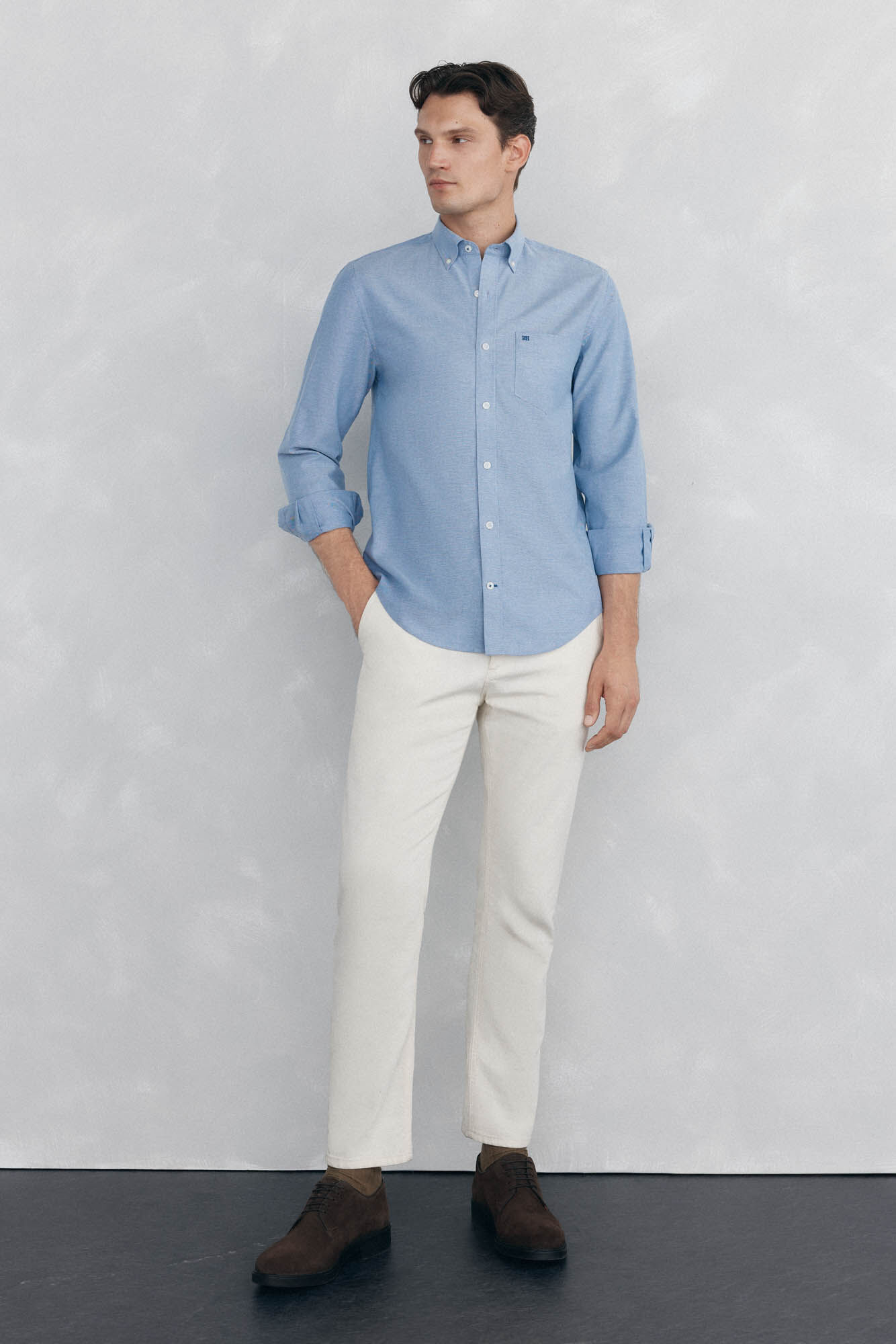 Pedro del Hierro Plain non-iron Oxford shirt Blue