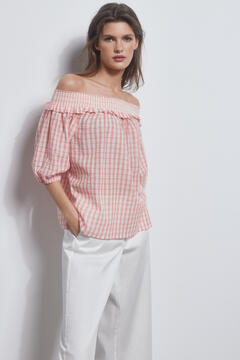 Pedro del Hierro Top with cold shoulders and smocked detail. Purple