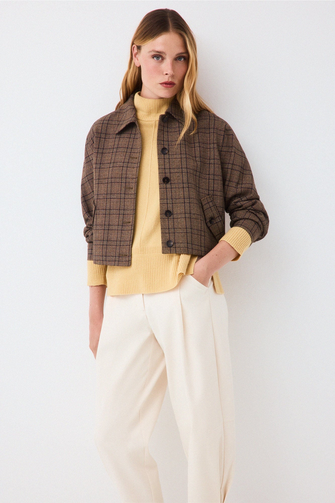 Pedro del Hierro Wool funnel neck jumper with central seam Yellow