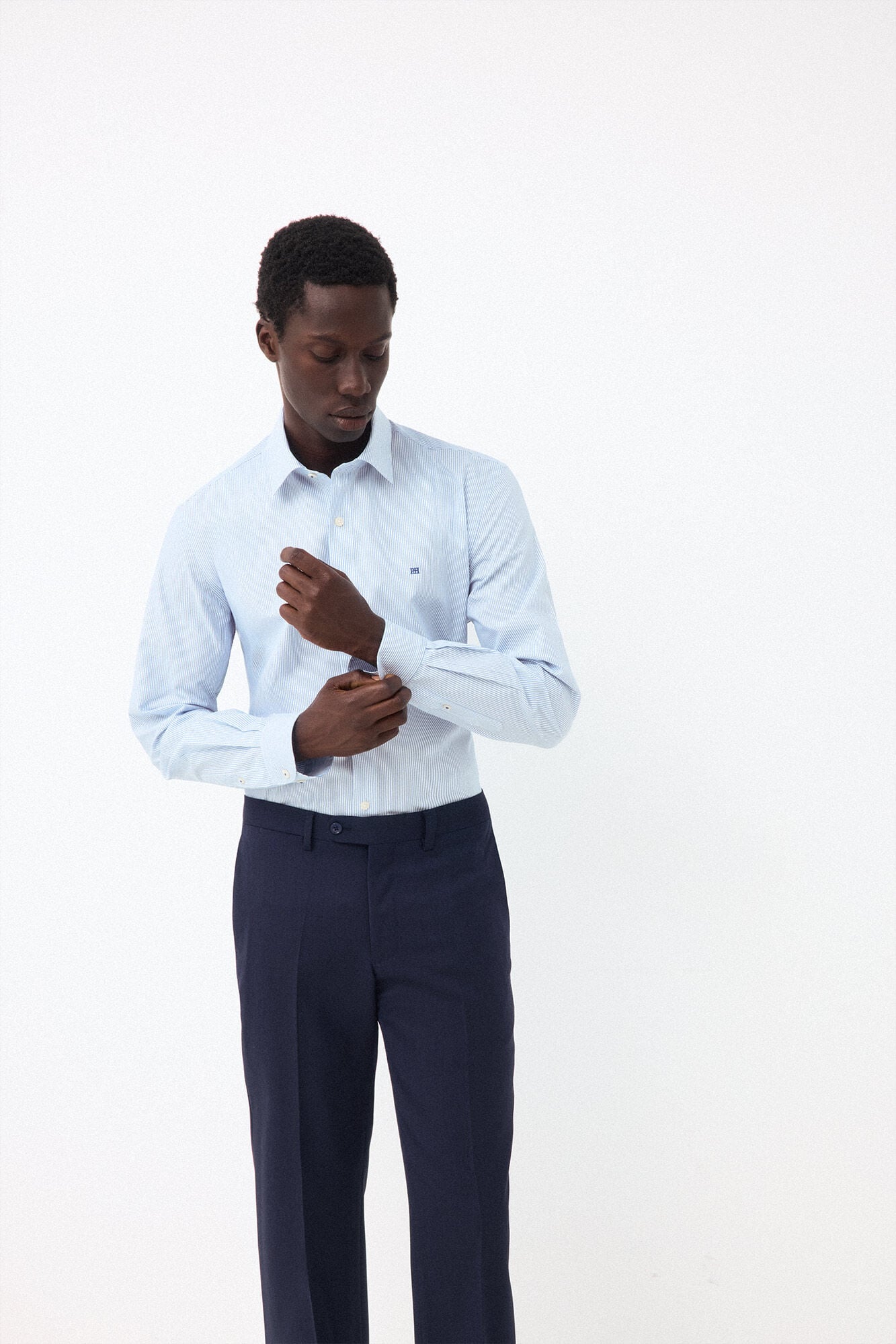 Pedro del Hierro Striped non-iron + anti-stain slim fit dress shirt Blue