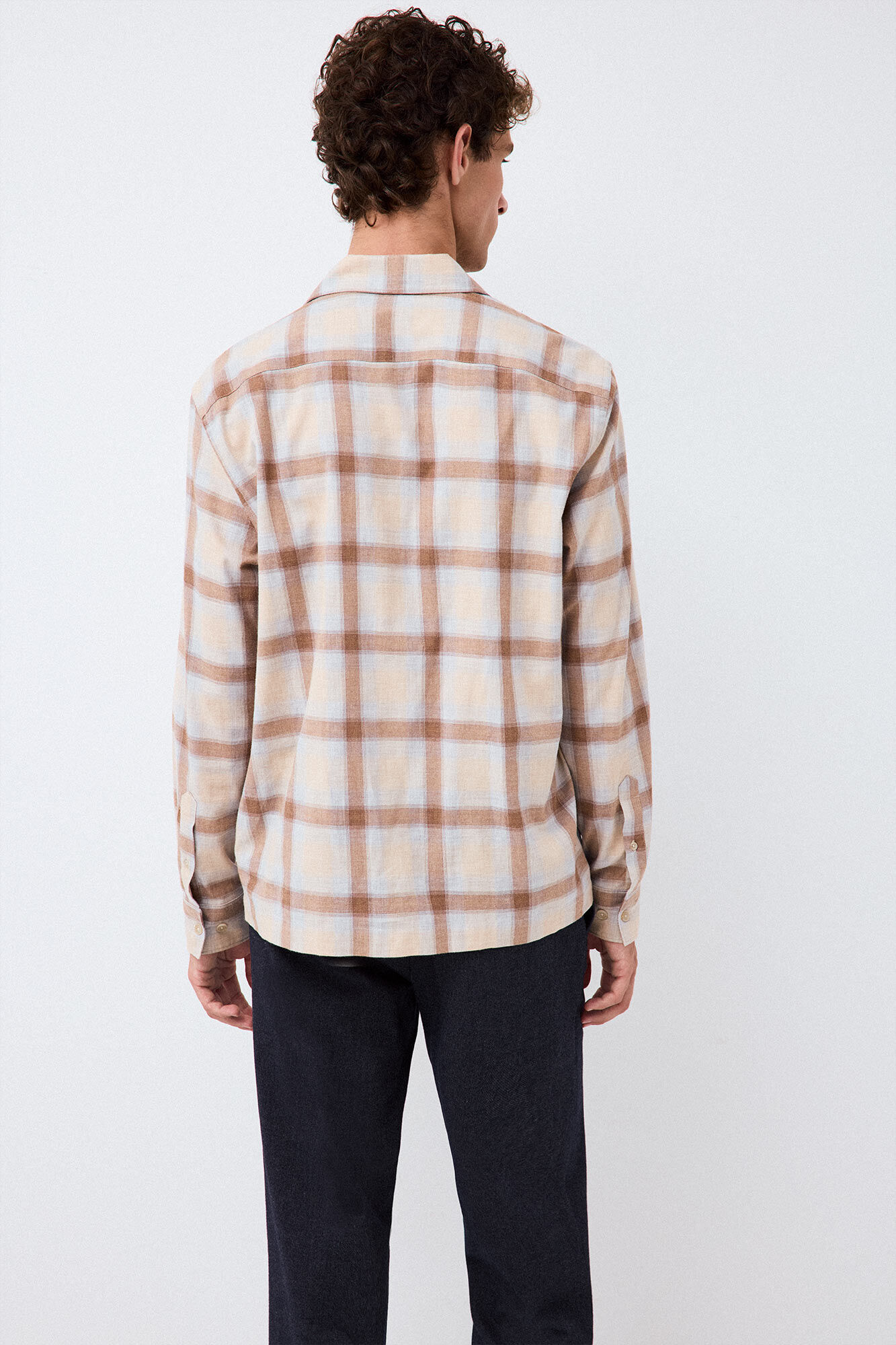 Pedro del Hierro Plaid camp collar shirt Beige