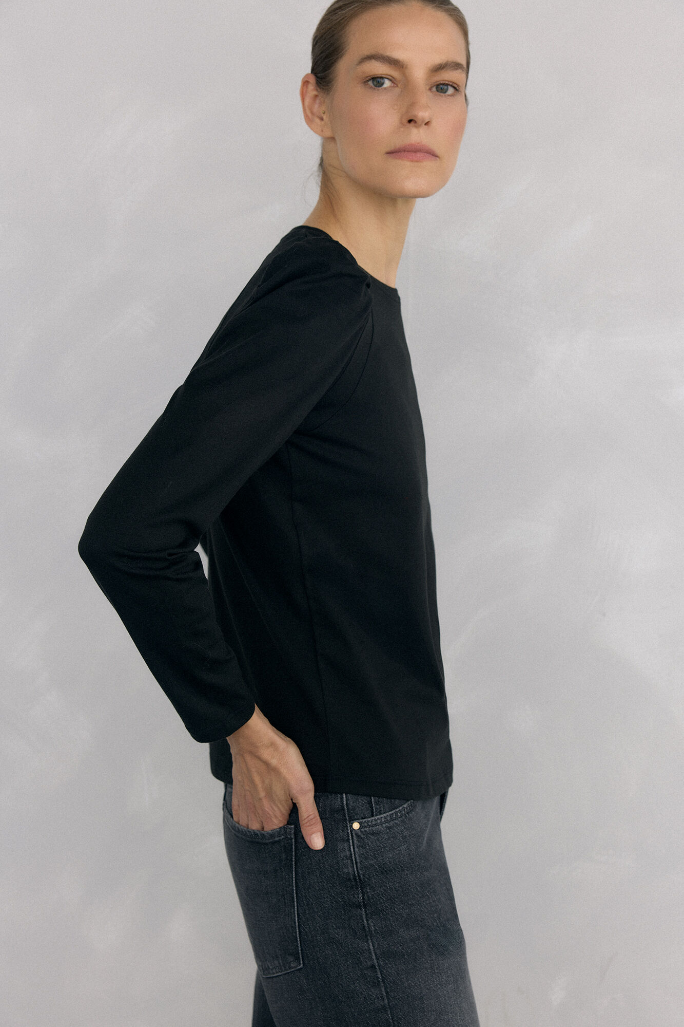 Pedro del Hierro Camiseta b&aacute;sica frunce Black