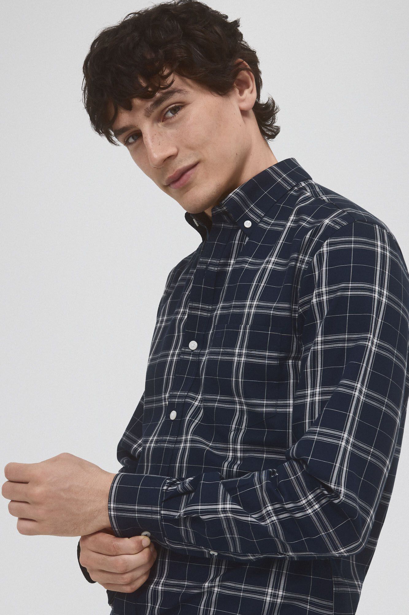 Pedro del Hierro Camisa non iron cuadros twill Azul