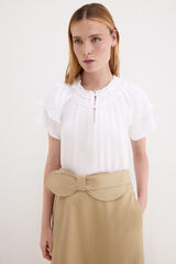 Pedro del Hierro Blusa sat&eacute;n lisa manga volantes Crudo