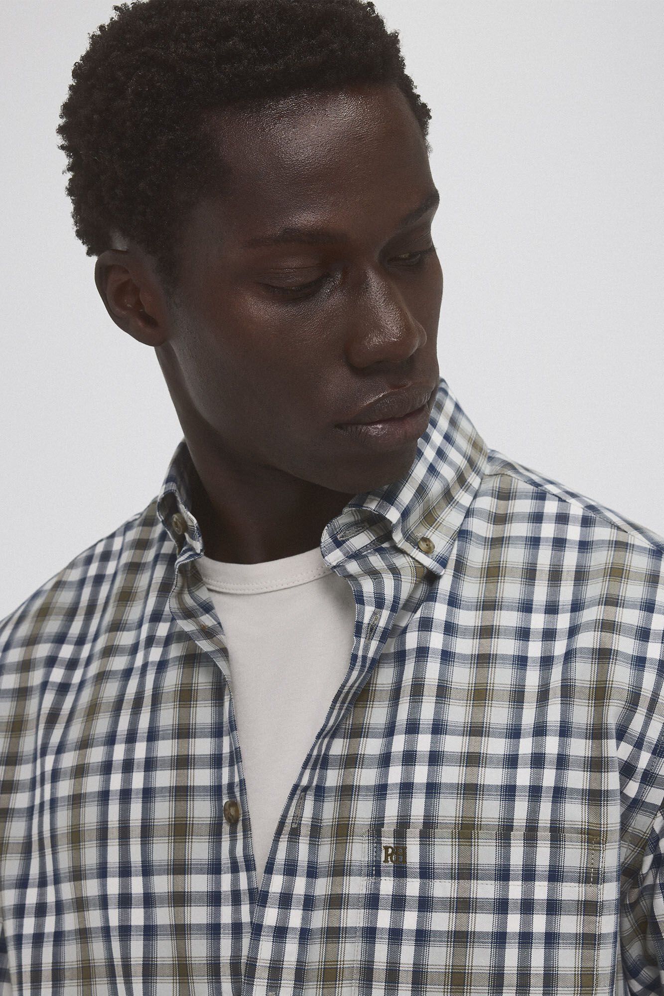 Pedro del Hierro Camisa twill xadrez Verde