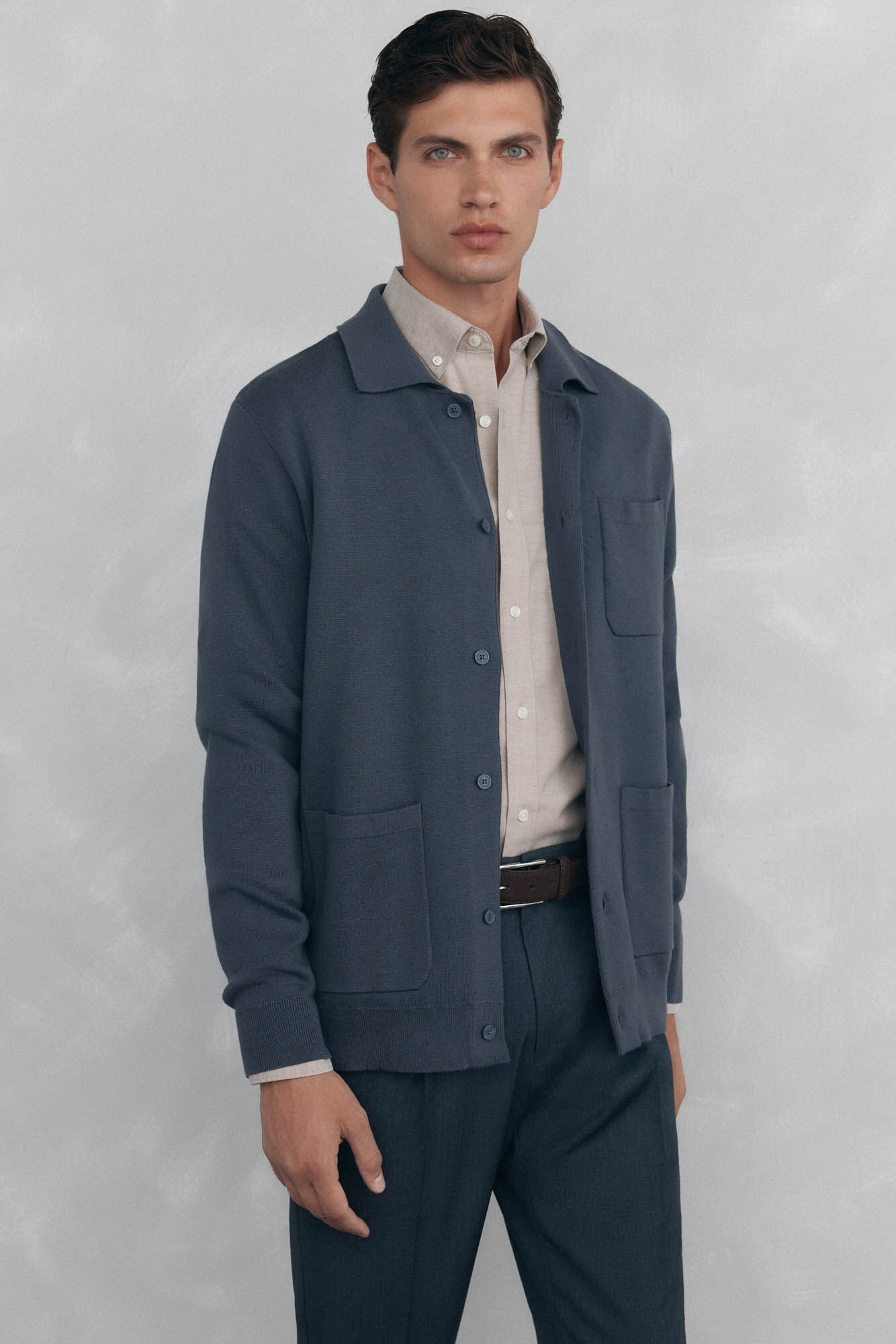 Pedro del Hierro malha de malha de algod&atilde;o com gola polo e bot&otilde;es Cizento