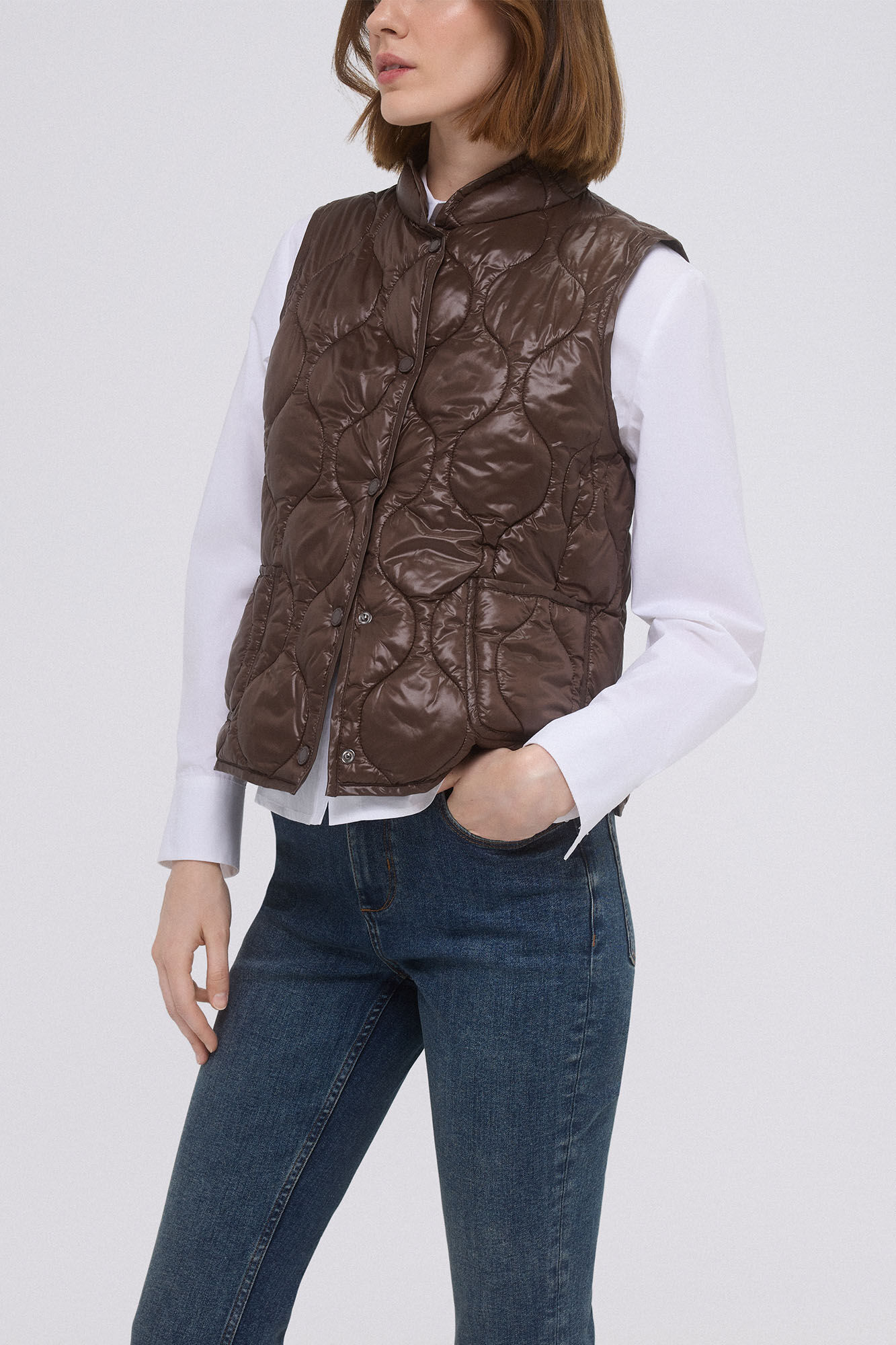 Pedro del Hierro Chaleco acolchado cuello Marr&oacute;n