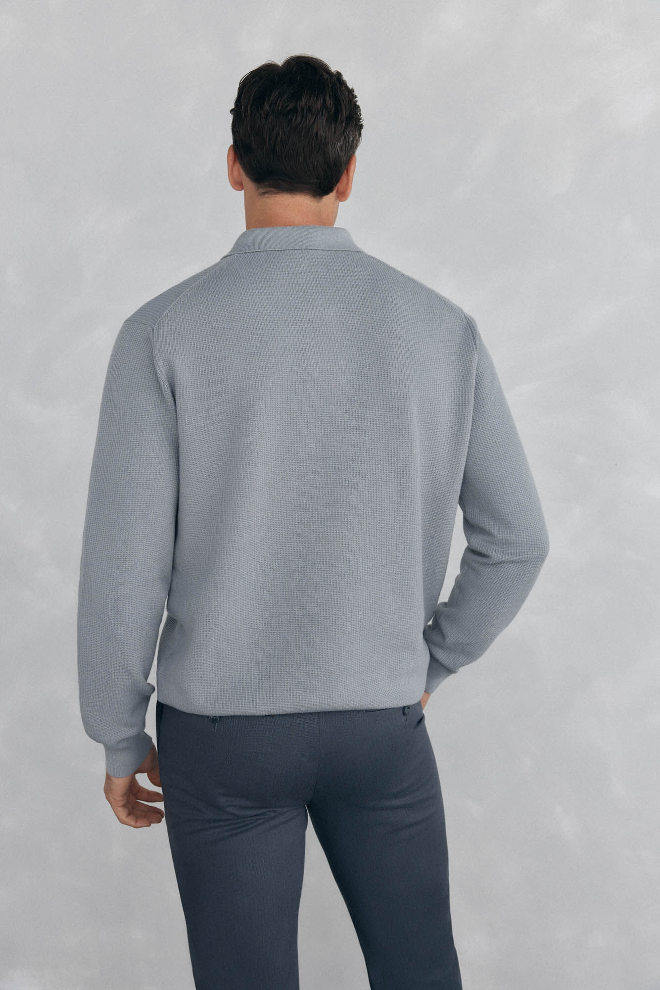Pedro del Hierro Fine knit structured polo shirt neck jersey-knit  Grey