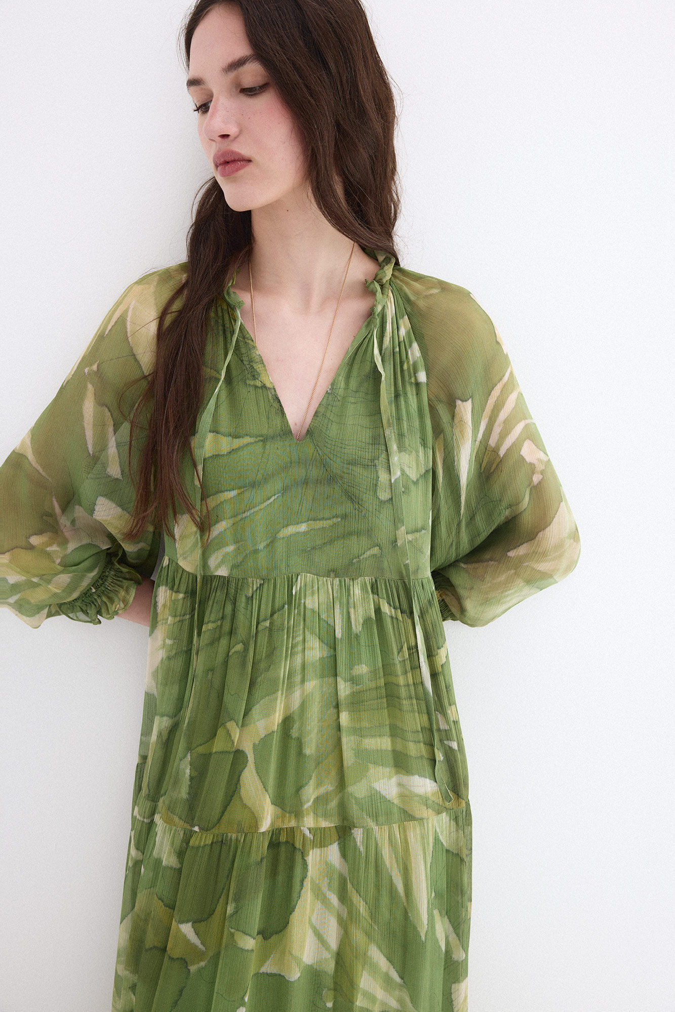 Pedro del Hierro Romantic long printed dress Green