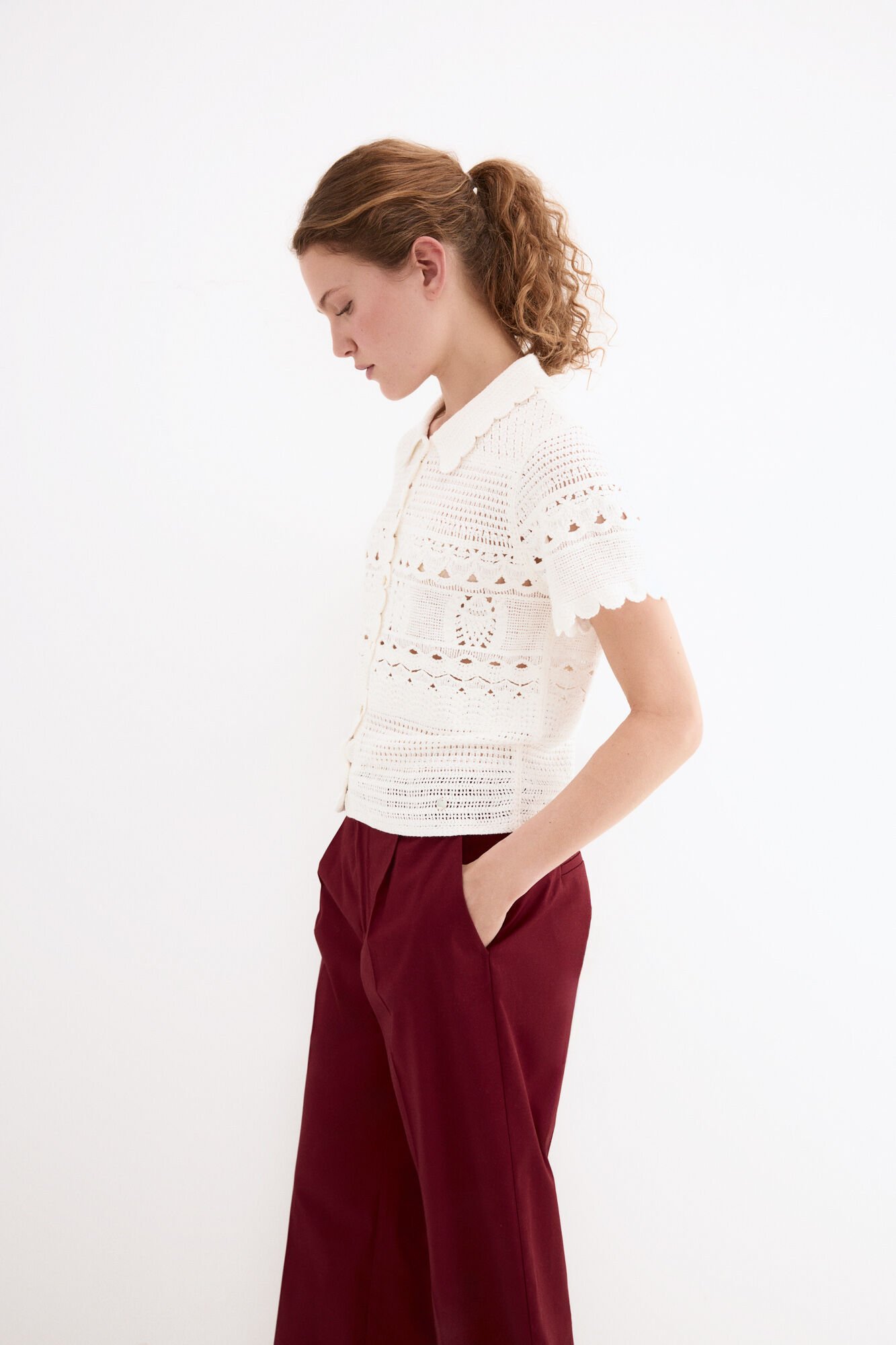 Pedro del Hierro Knit crochet-look polo neck top White