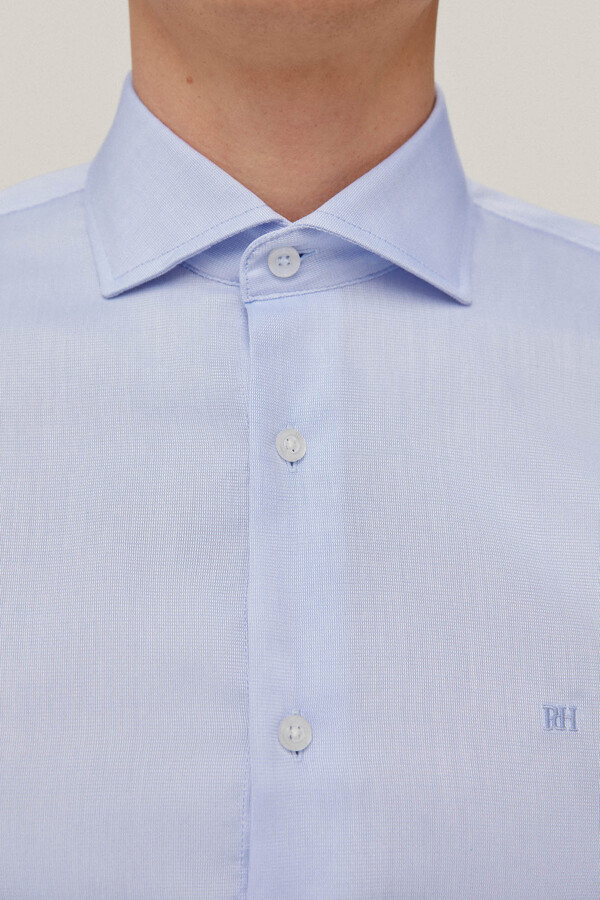 Pedro del Hierro Plain textured non-iron + stain-resistant dress shirt Blue