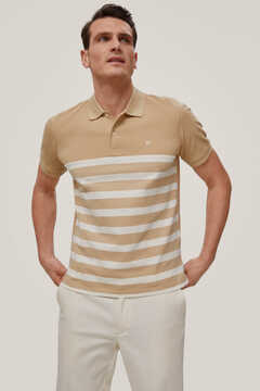 Pedro del Hierro Striped patterned polo shirt Beige
