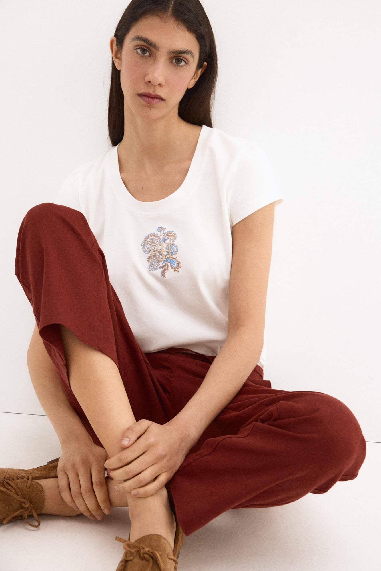 Pedro del Hierro Embroidered short sleeve T-shirt White