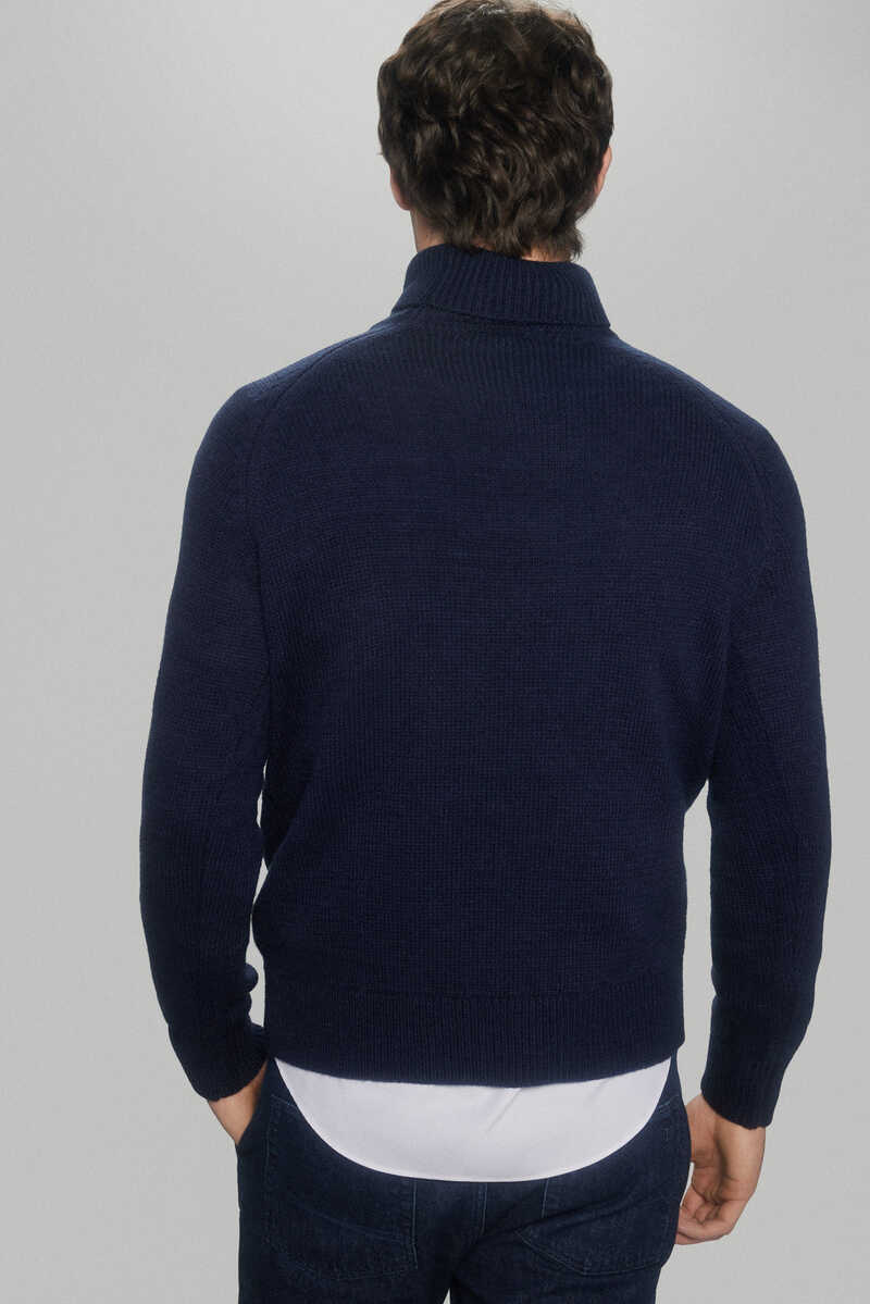 Pedro del Hierro High neck cable knit jumper with wool Blue