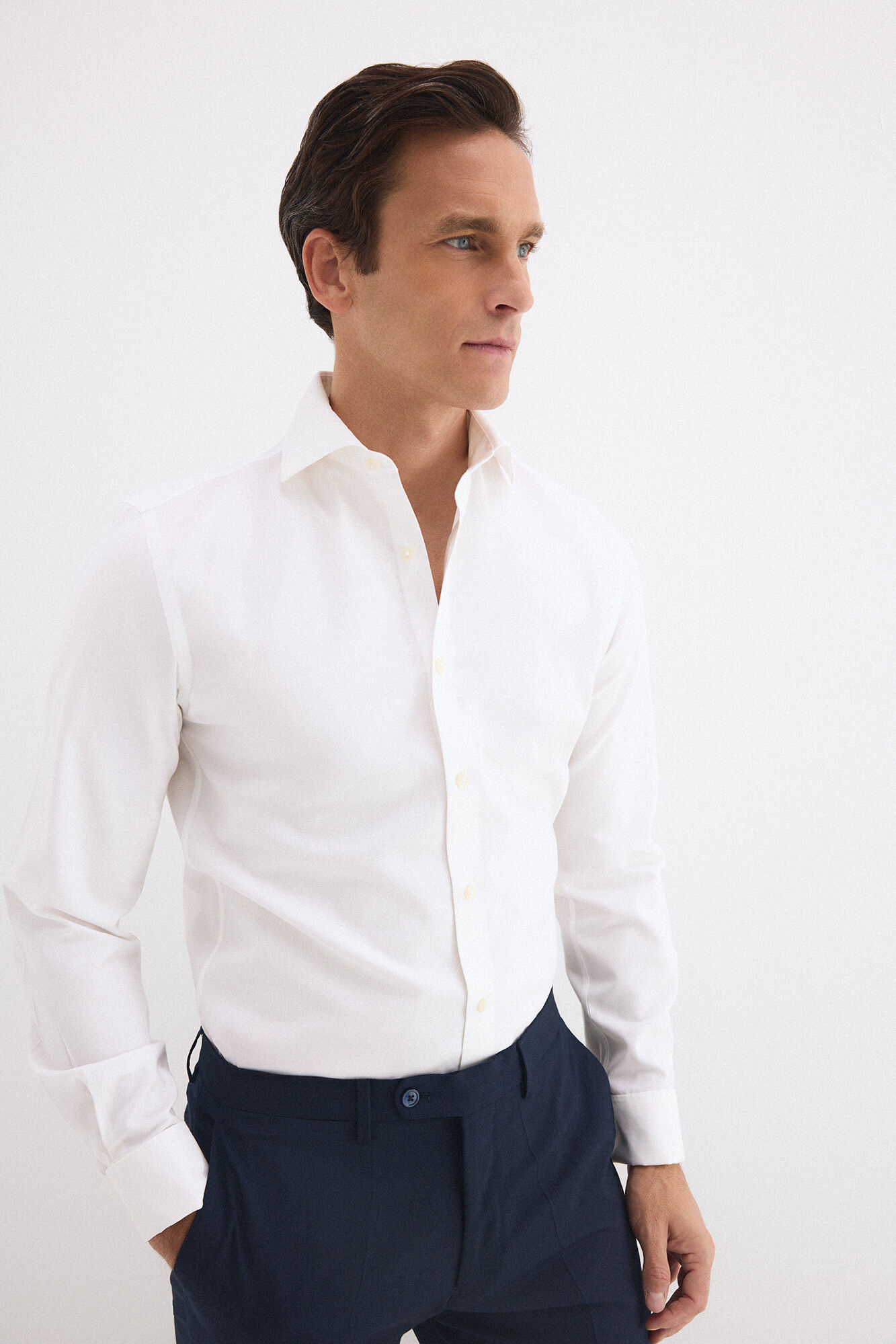 Pedro del Hierro Plain slim fit non-iron stain-resistant French cuff shirt White