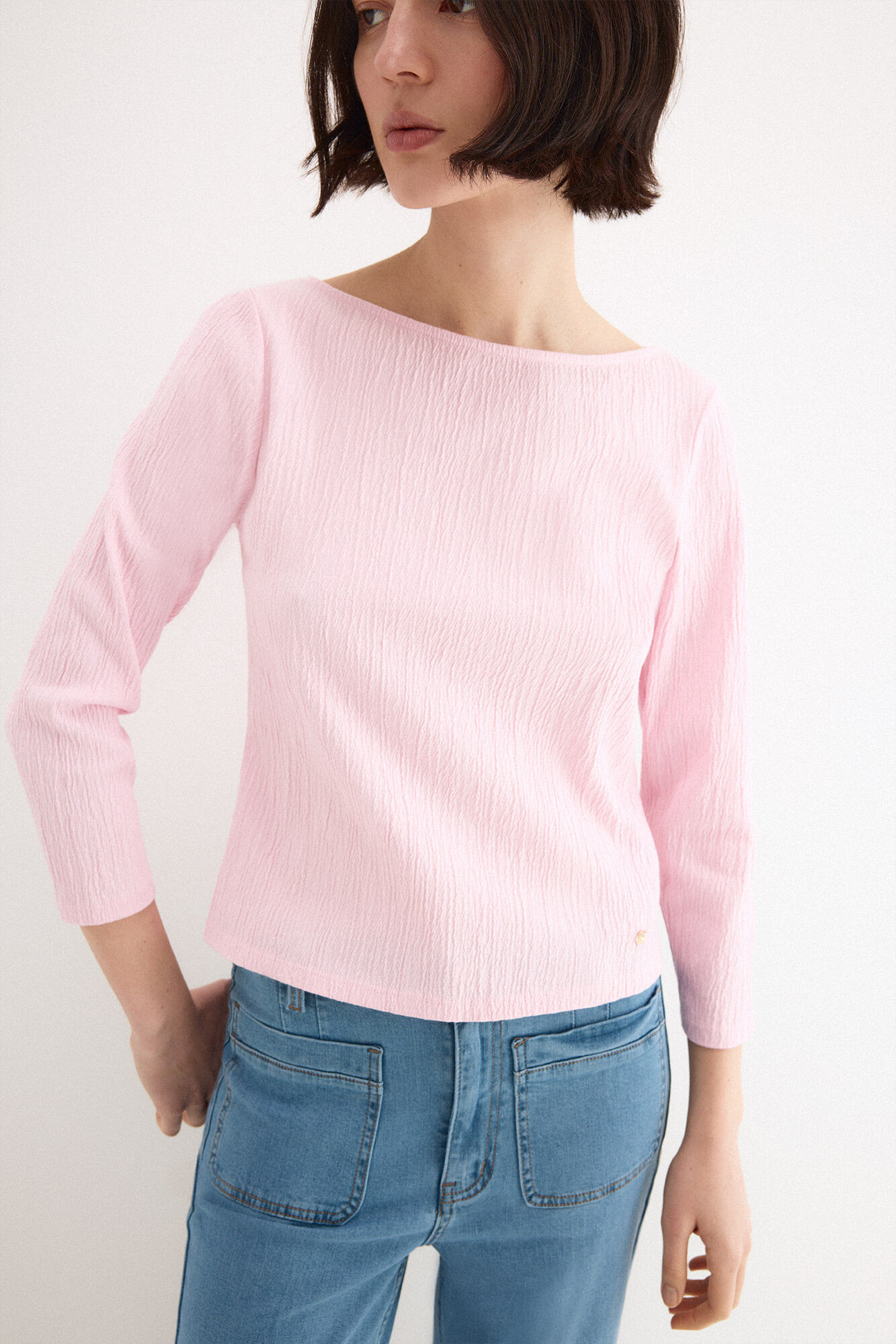 Pedro del Hierro Crinkled boat neck top Pink