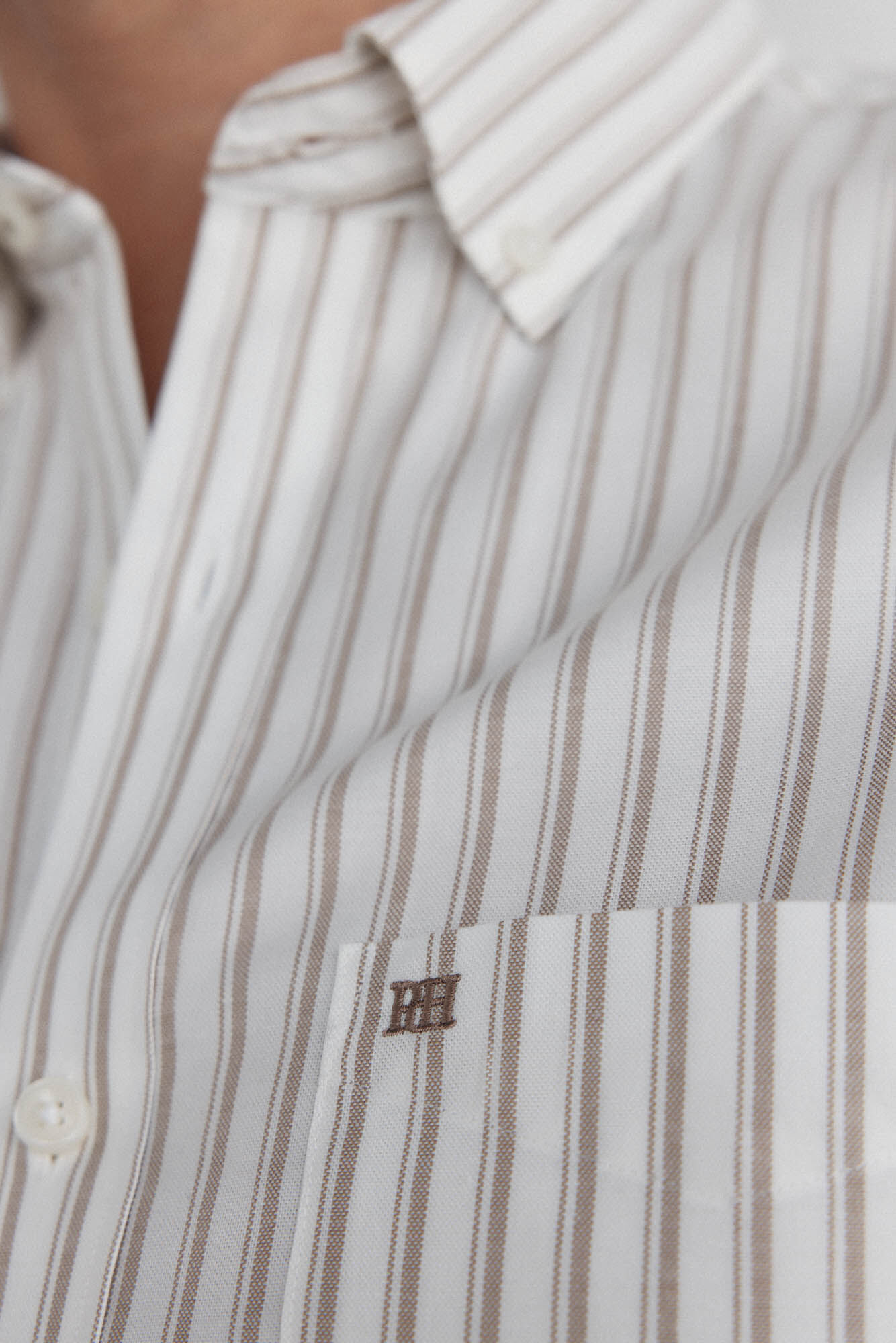 Pedro del Hierro Non iron oxford striped shirt Beige