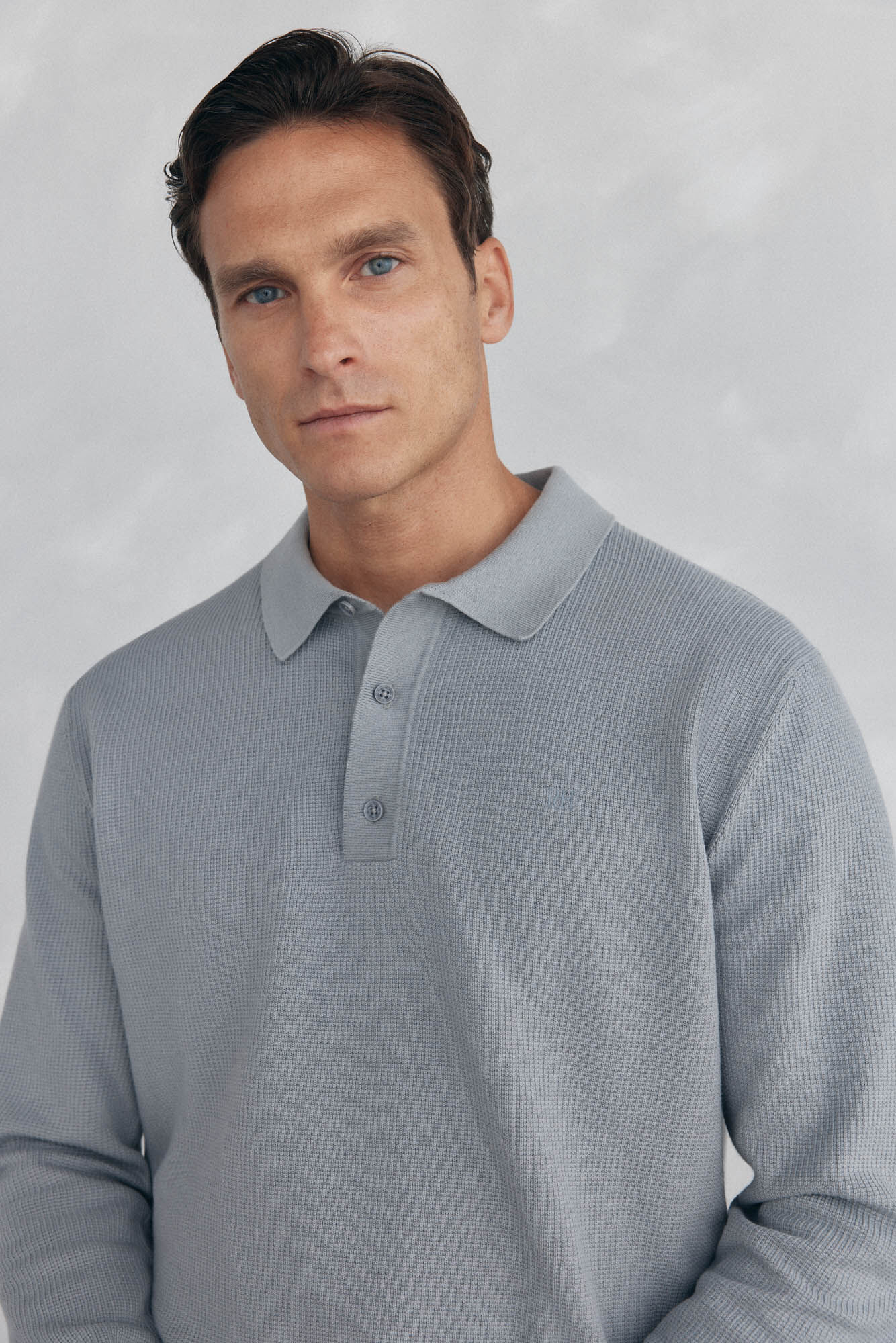 Pedro del Hierro Fine knit structured polo shirt neck jersey-knit 