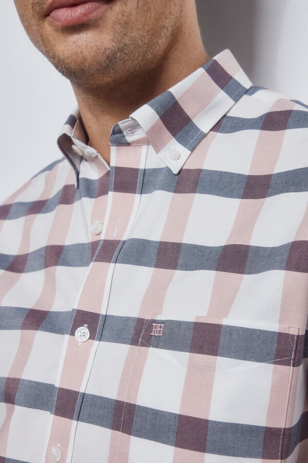 Pedro del Hierro Checked short-sleeved non-iron shirt Red