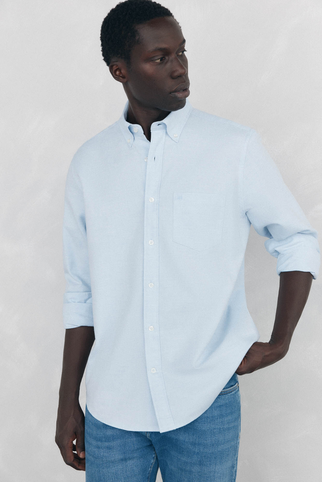 Pedro del Hierro Plain Brushed Oxford Shirt Blue