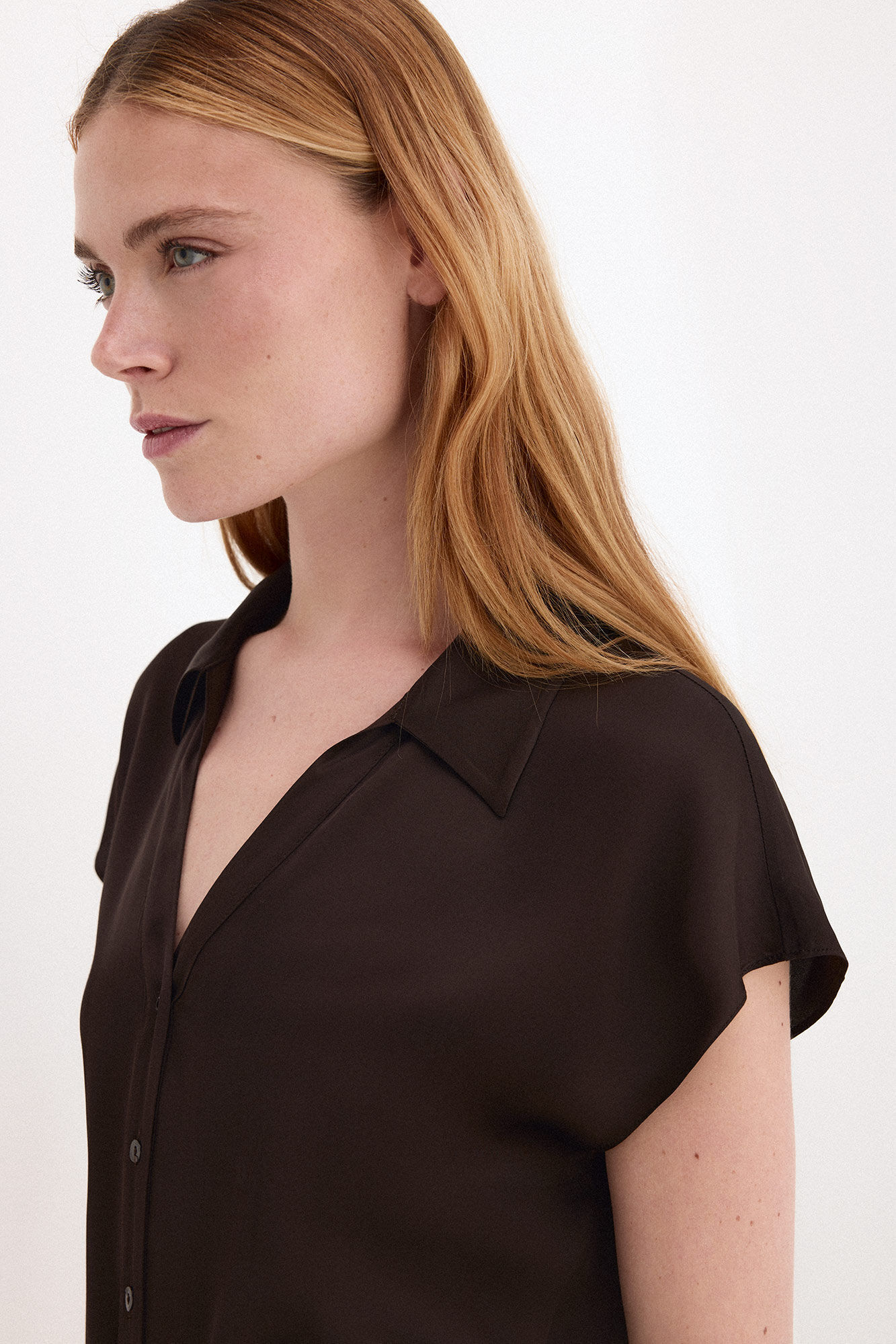 Pedro del Hierro Satin-finish short sleeve blouse Brown
