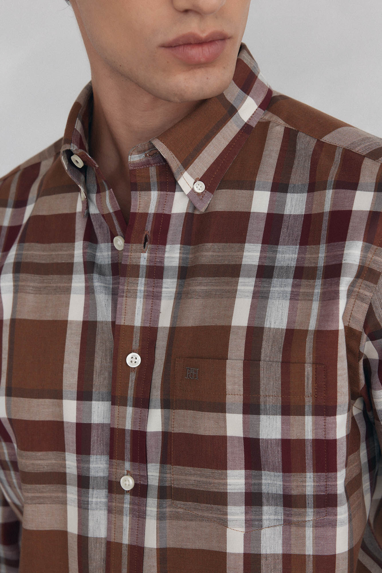 Pedro del Hierro Camisa twill cuadros Burdeos