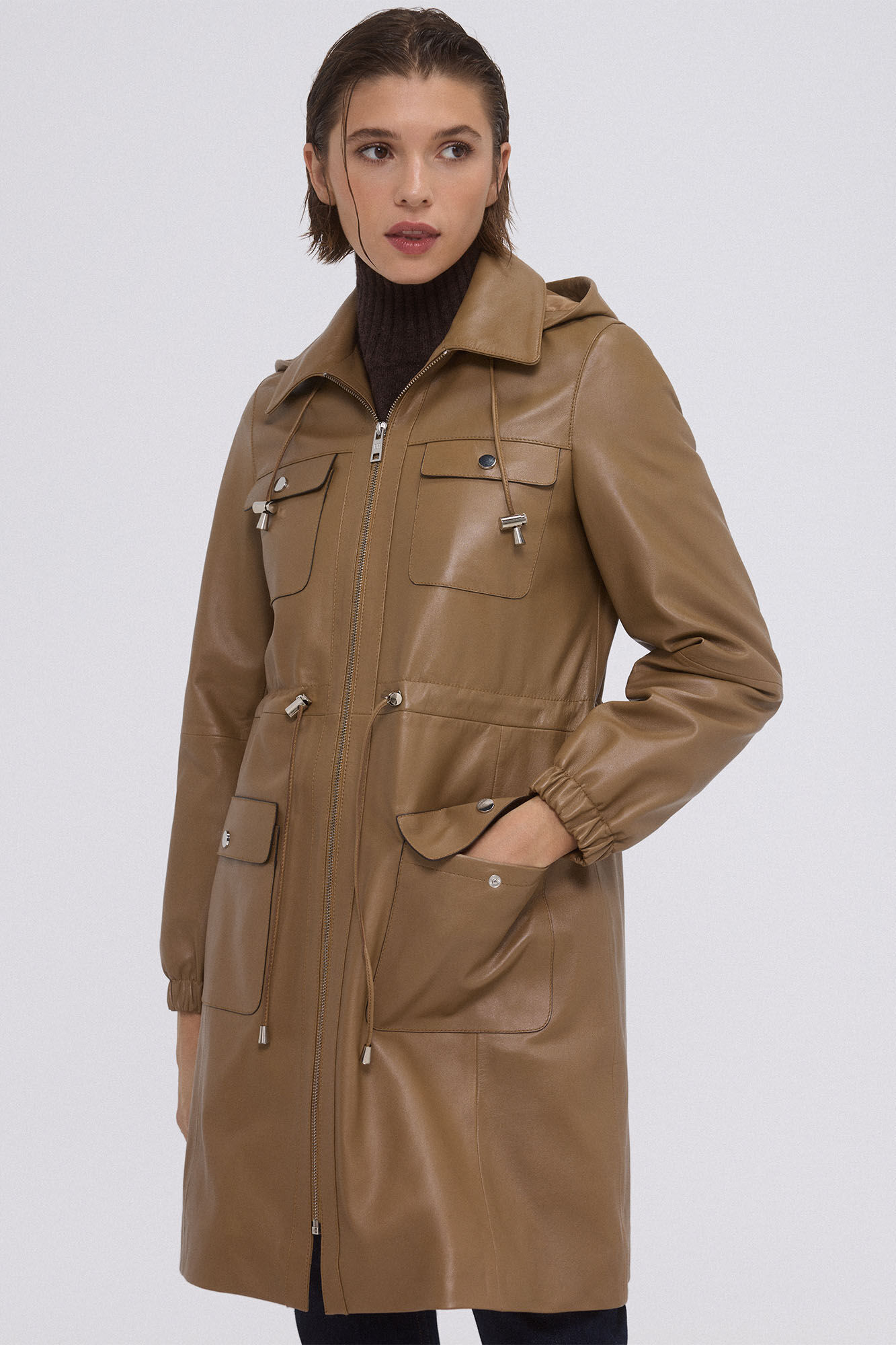 Pedro del Hierro Parka de piel Marr&oacute;n