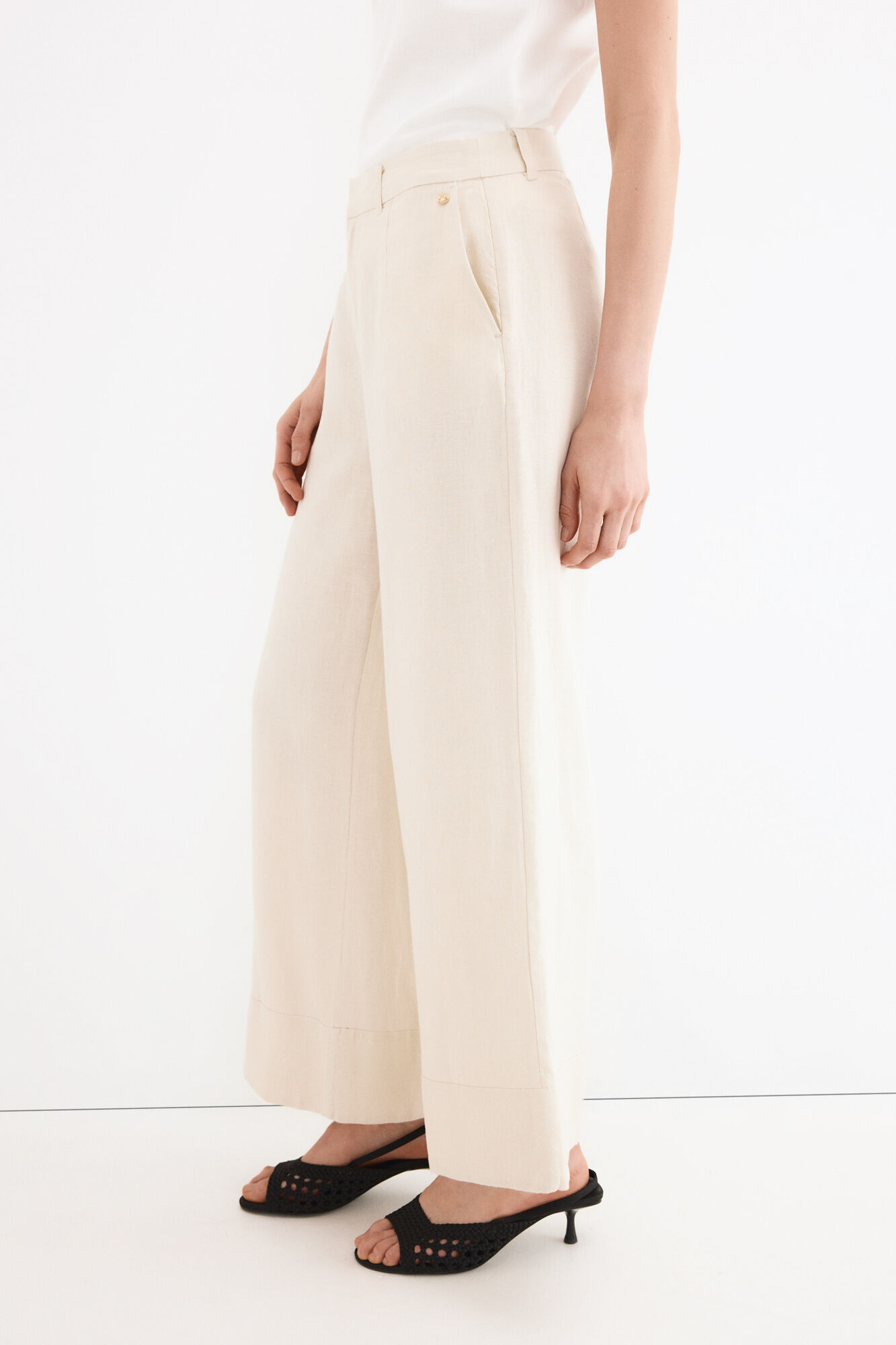 Pedro del Hierro Pantal&oacute;n de lino recto Crudo