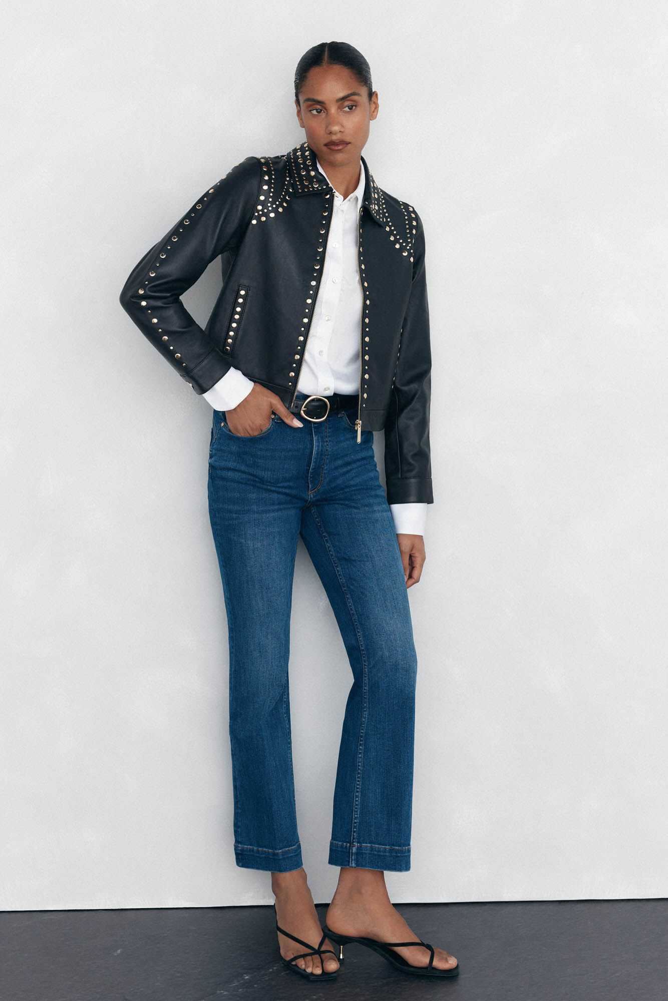 Pedro del Hierro Jaqueta de couro napa e tachas Preto