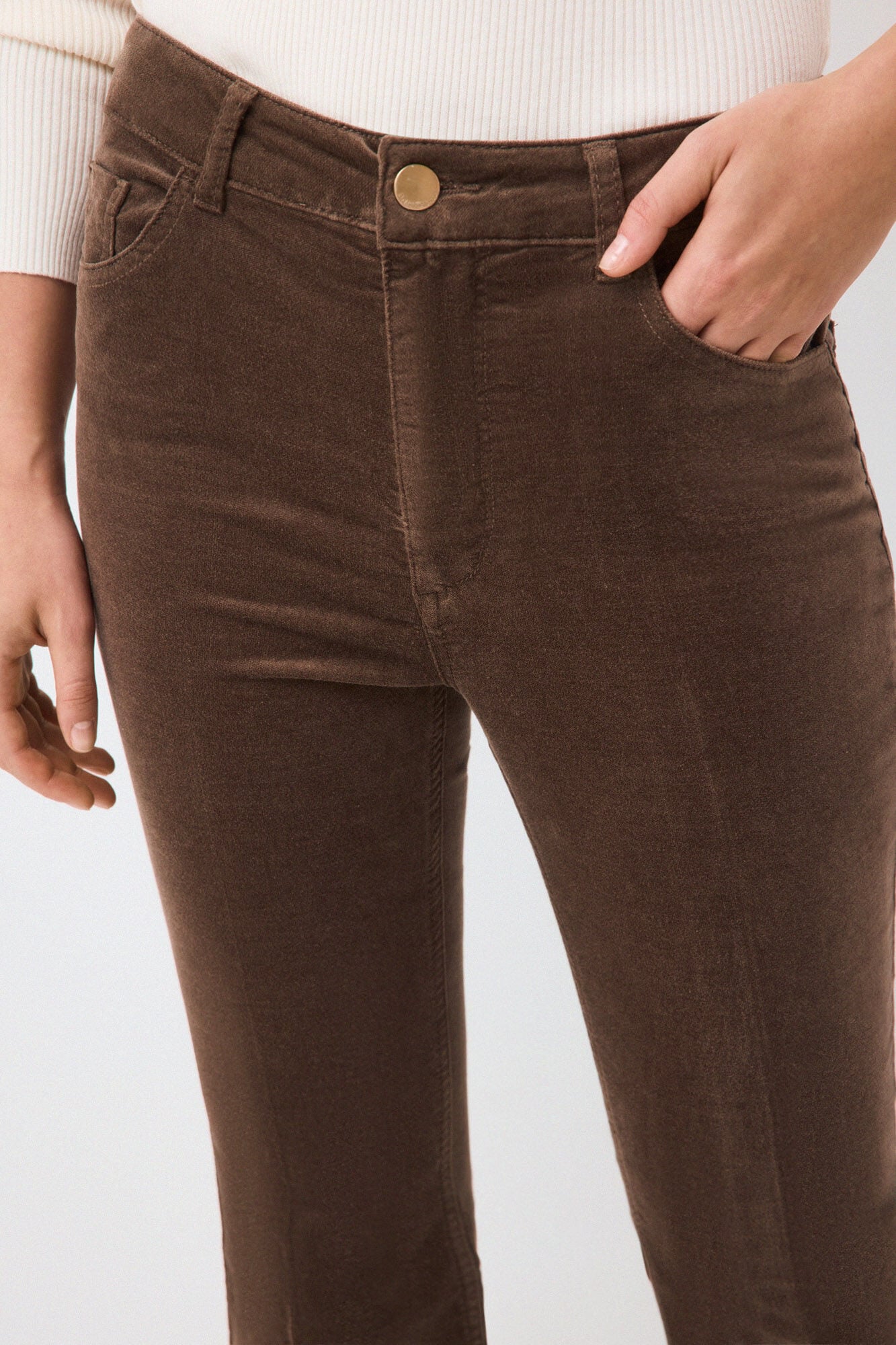 Pedro del Hierro Velvet flare cropped trousers Brown