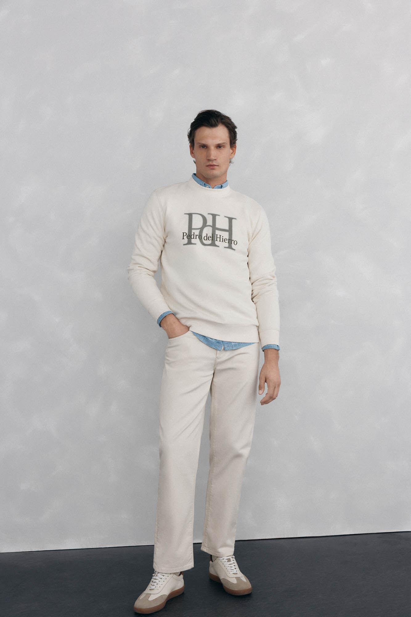 Pedro del Hierro Sweatshirt logo crew neck Beige