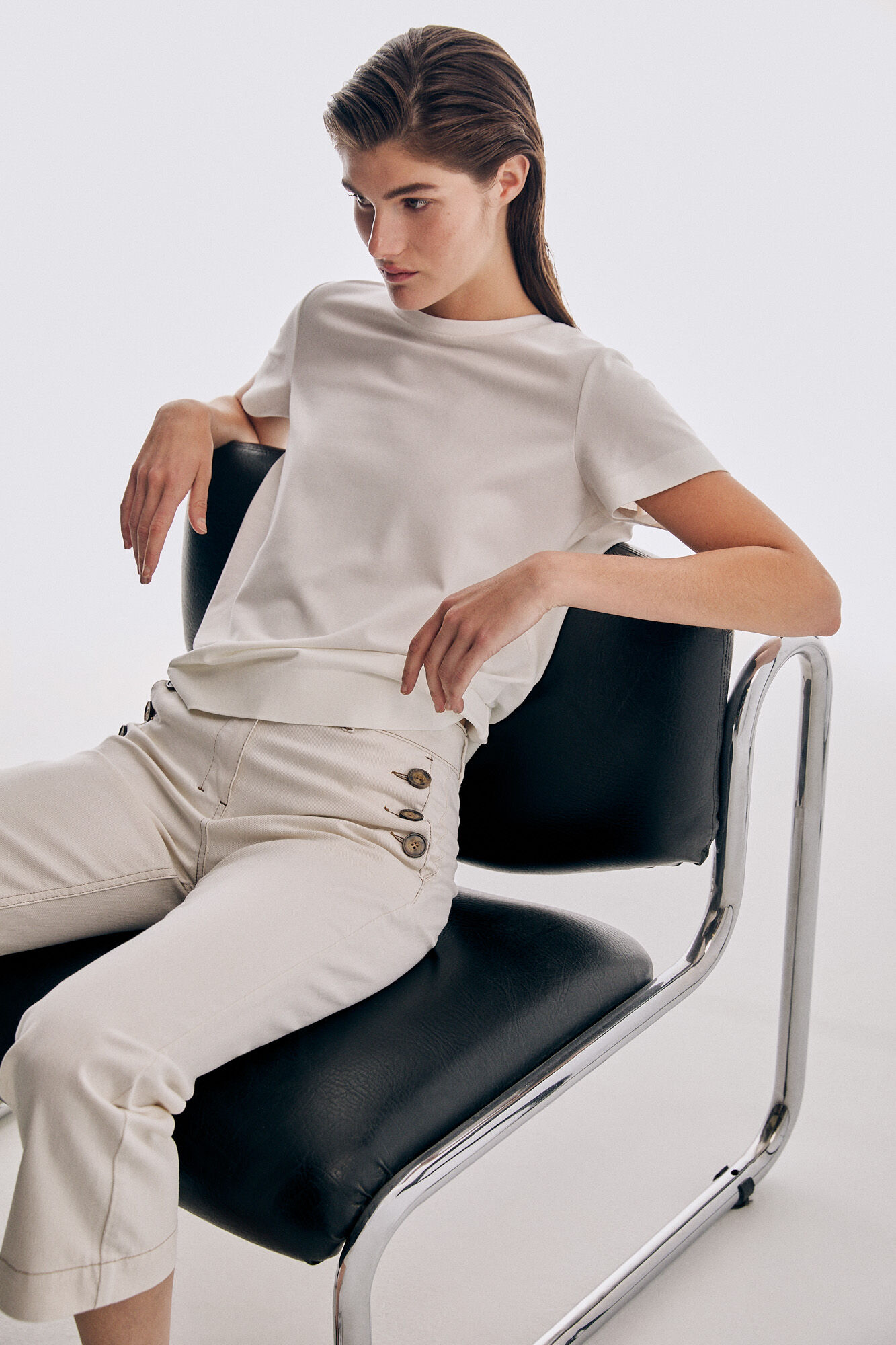 Pedro del Hierro Loose-fit elbow length sleeve T-shirt Beige