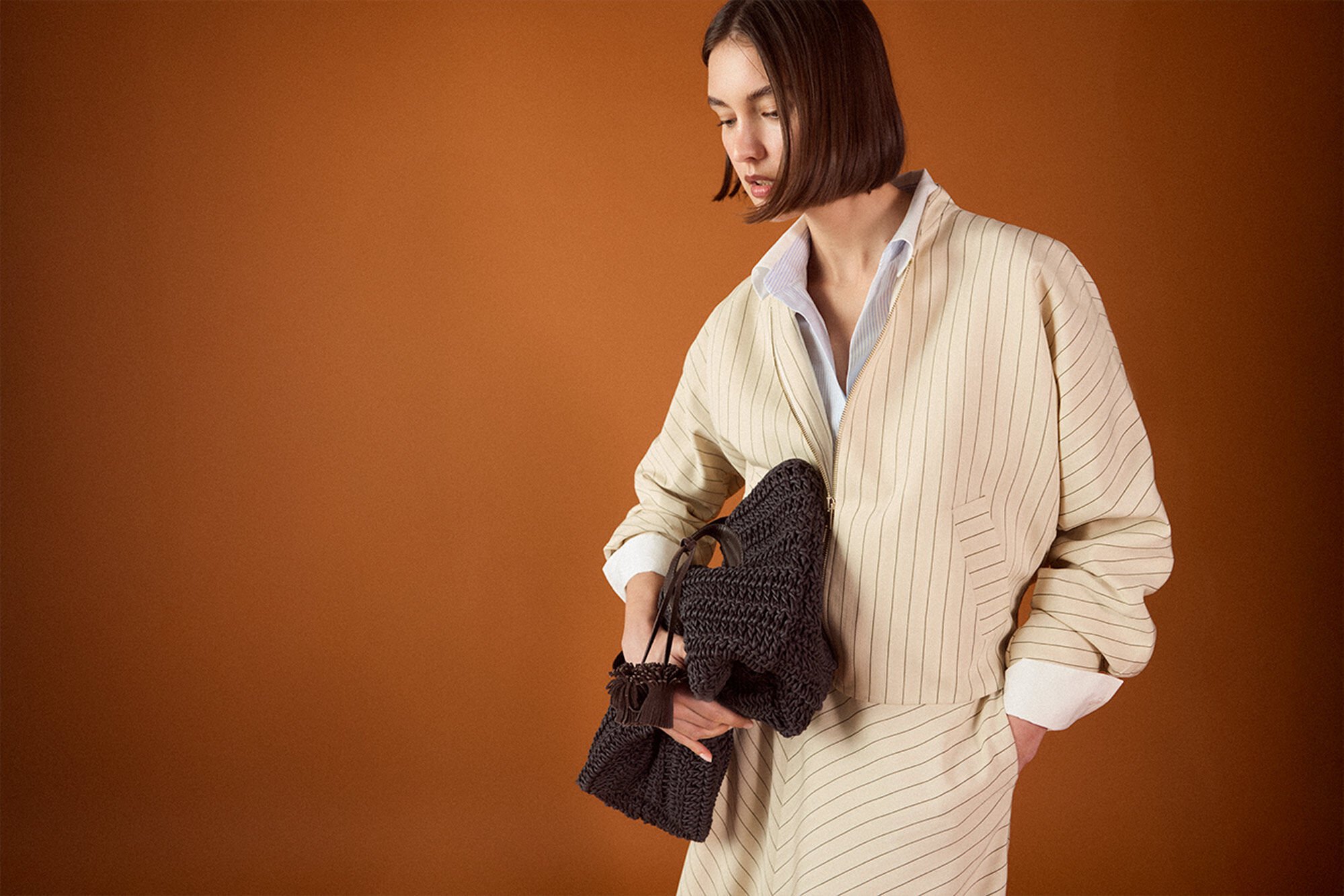 TFP by Tamara Falc&oacute; Striped jacket Beige