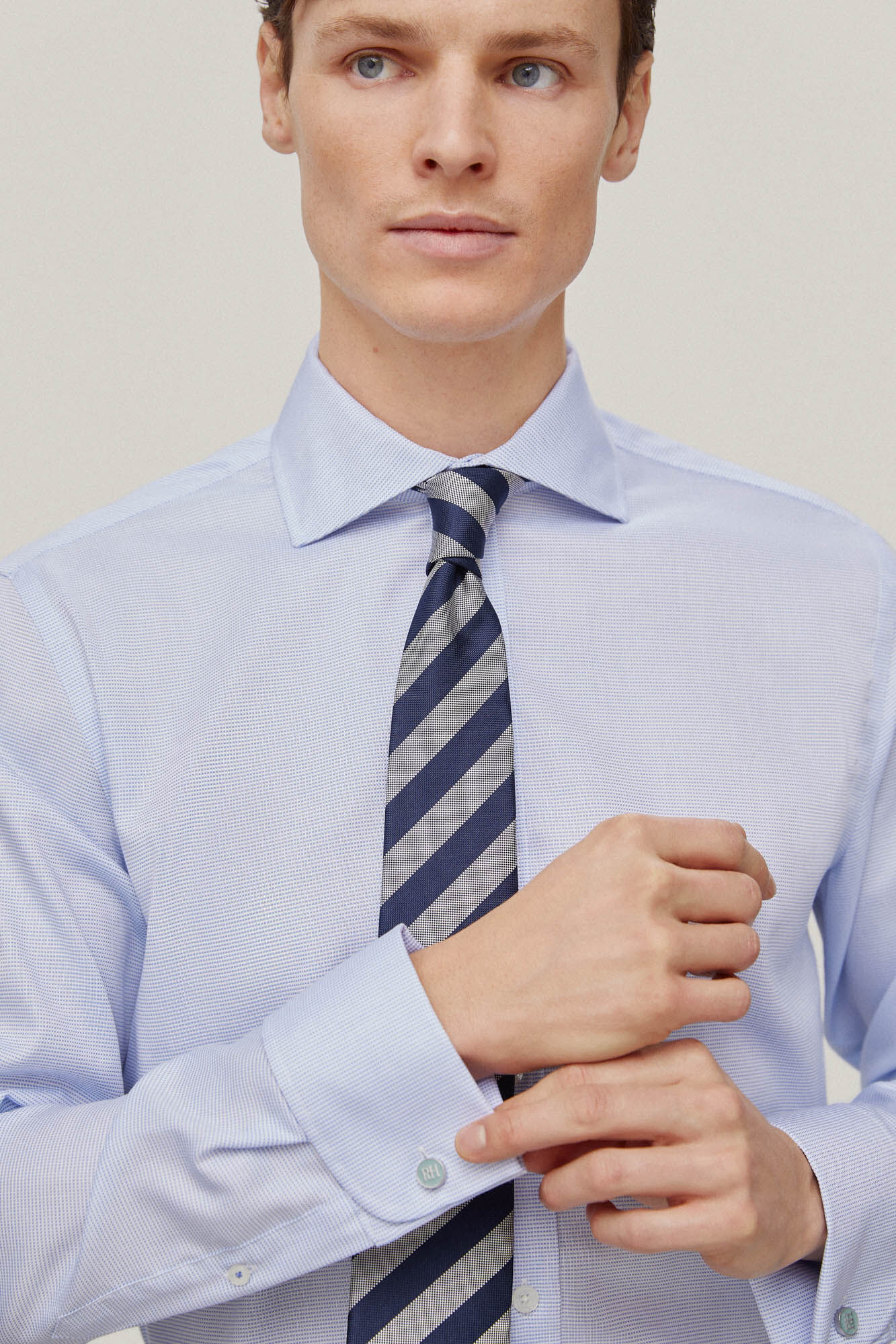 Pedro del Hierro Camisa para bot&otilde;es de punho estrutura lisa non-iron + antimanchas Azul